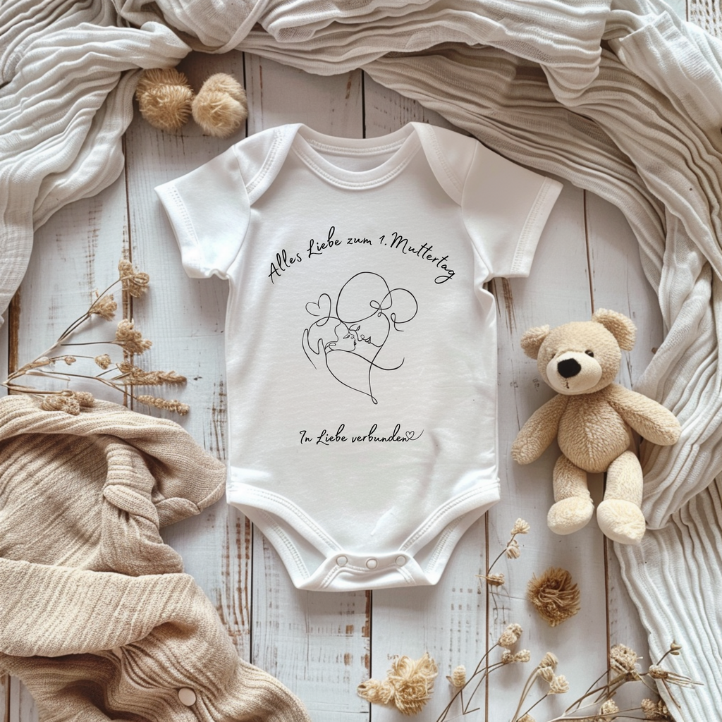 Liebevoller Baby-Strampler mit Lineart-Motiv, Baby-Strampler zum ersten Muttertag, Liebeserklärung an die Mama, Strampler Lineart-Stil