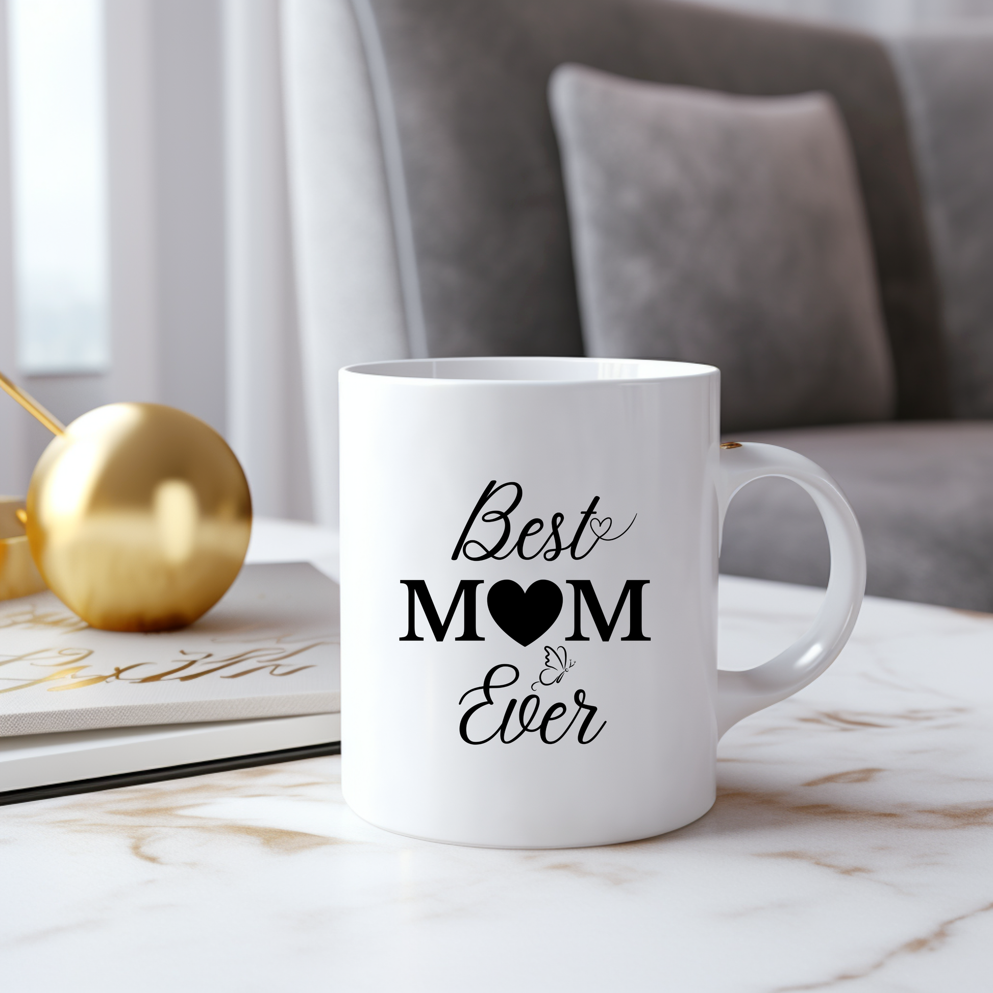 Stilvolle Tasse Best Mom ever, Keramiktasse für Mütter, Mama Tasse im Lineart-Stil, schlichte elegante Gestaltung, Lieblingsstück für Alltag