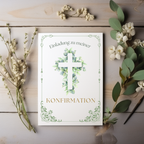 Elegant invitation card set for confirmation, invitation to my confirmation, invitation text on the inside, elegant Christian motif