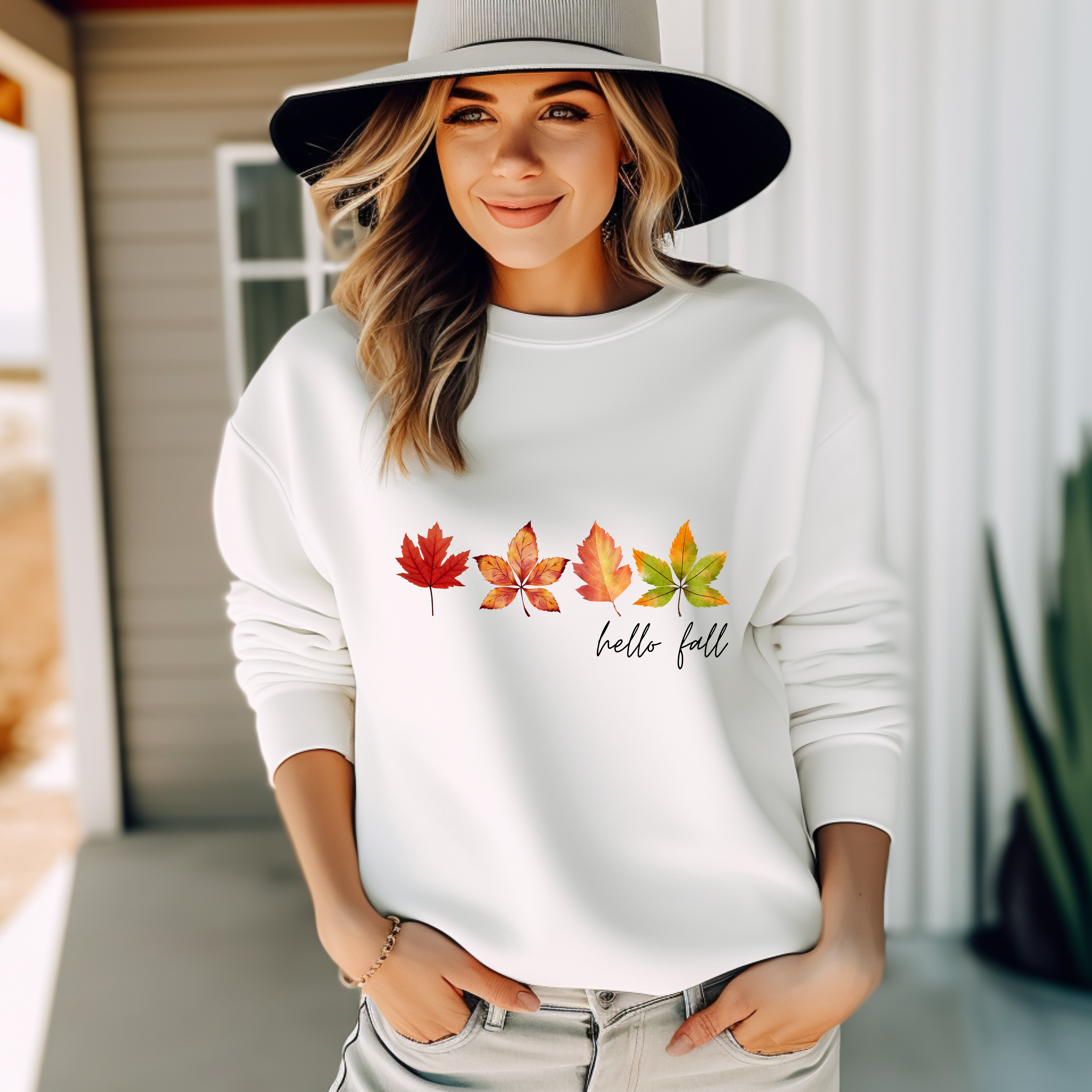 Schönes hello fall Sweatshirt, herbstliches Blätter Sweatshirt, wohliges Gefühl Herbstoutfit, Herbstfreude Sweatshirt, Herbst Sweatshirt