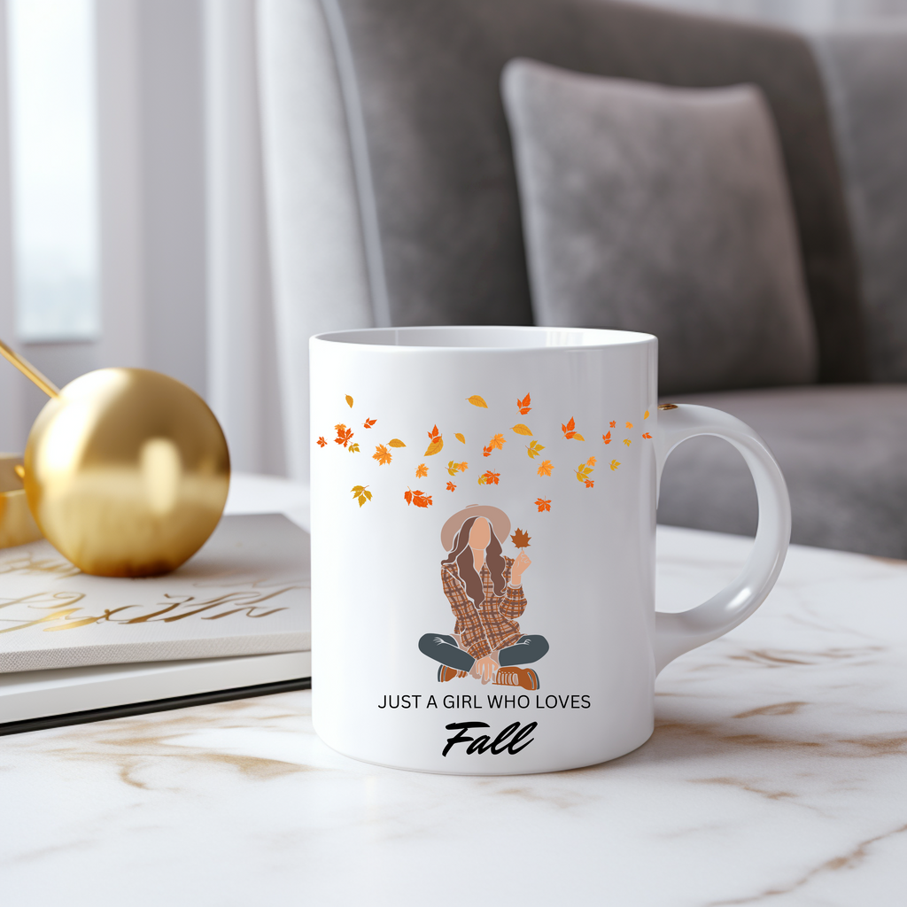 Herbstliche Frühstückstasse, Just a girl who loves fall-Tasse, Herbst Tasse, gemütliche Herbststimmung, Kaffeepause, Herbstmoment Tasse Tee