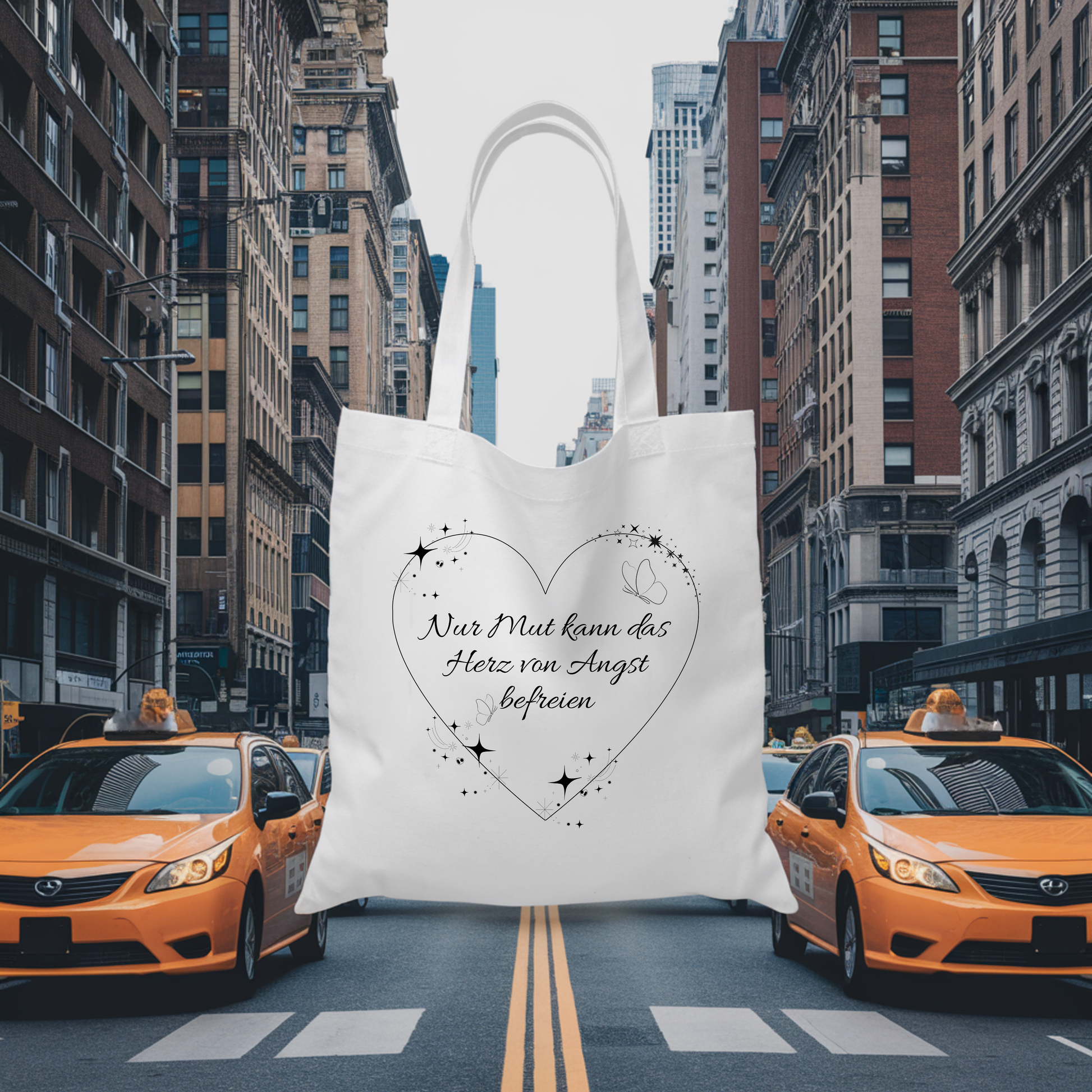 Wunderschöne Tragetasche mit Botschaft, Tragetasche mit Lineart-Design, Herz im Lineart-Stil, inspirierende Botschaft, stylischer Begleiter