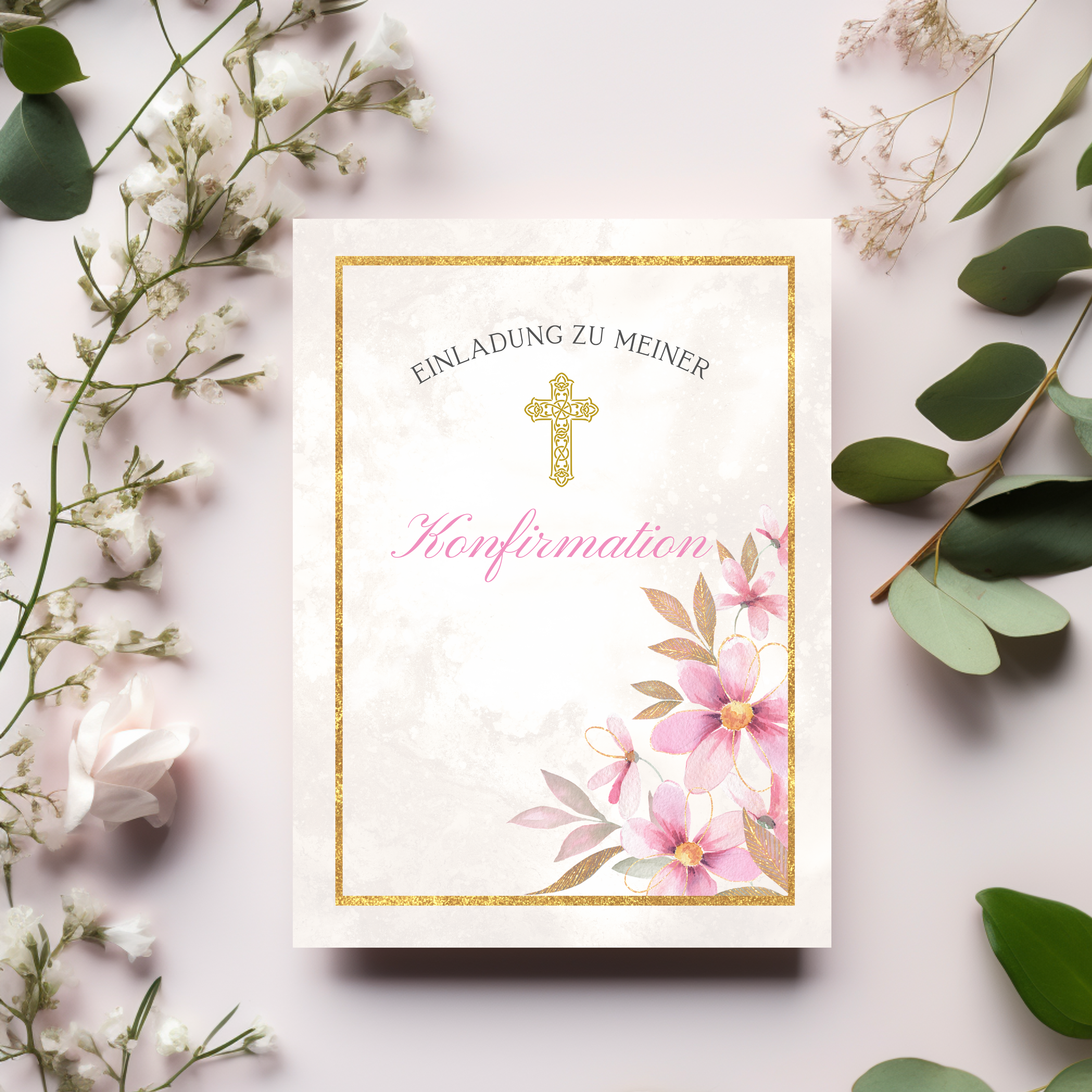 Schöne florale Konfirmationseinladungen im 10er-Set, Einladungskarten-Set Konfirmation, Konfirmation mit Stil, christliche Symbolik Karten