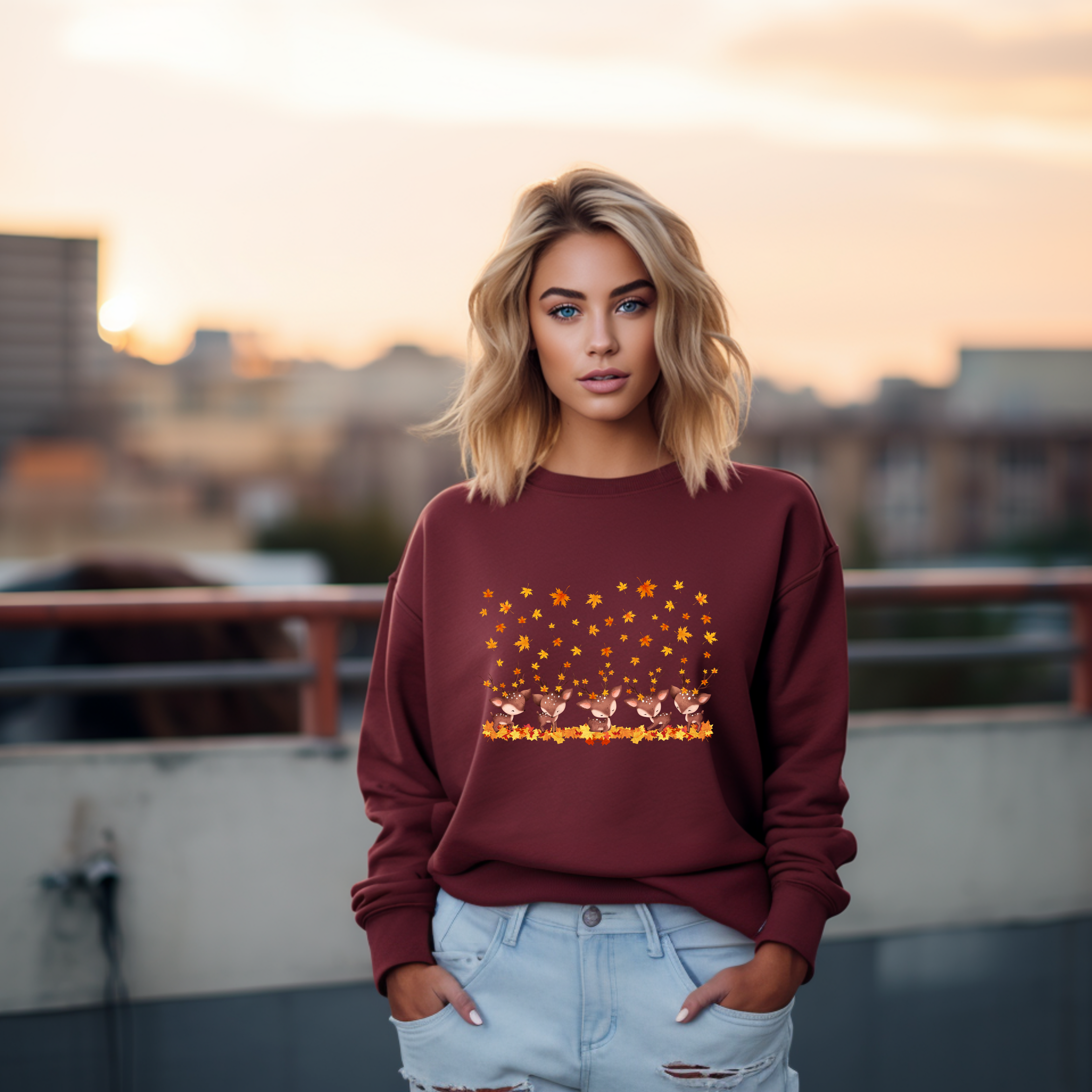 Bezauberndes Herbst Sweatshirt mit Rehen, herbstliche Rehe-Sweatshirt, Autumn Deer-Sweatshirt, herbstlicher Traum, stilvolles Herbstoutfit
