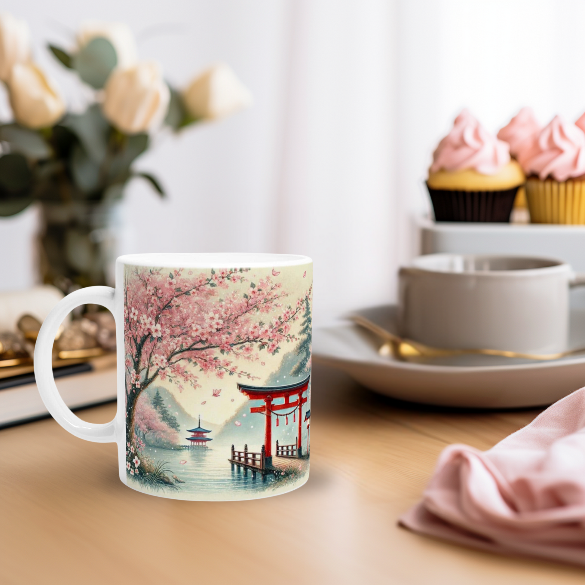 Harmonische Japan-Tasse mit Kirschblütenmotiv, Kirschblüten-Tasse, Magie Japans Tasse, Kirschblütenzeit Tasse