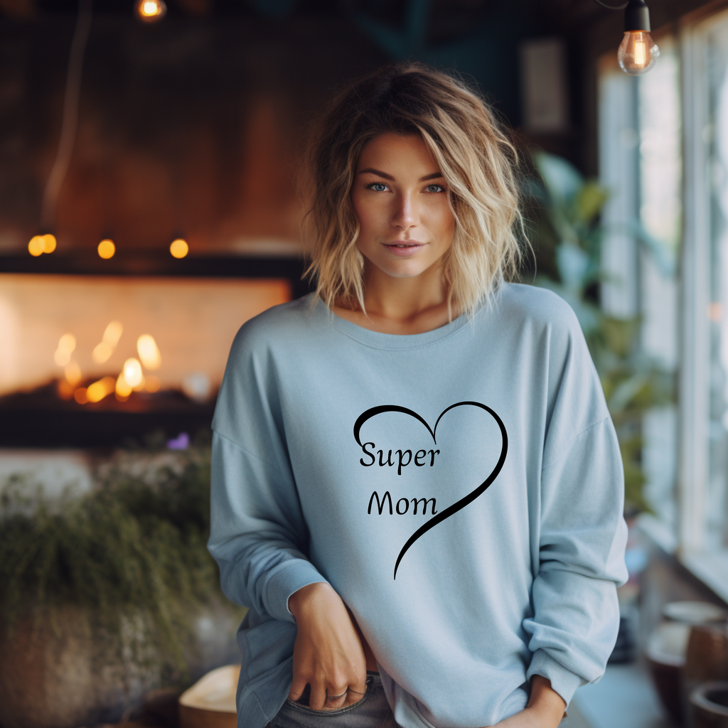 Stilvoller Pullover Super Mom, Pullover für Mamas, Mama ist eine Superheldin, modernes Design Pullover, modisches Highlight für Mamas