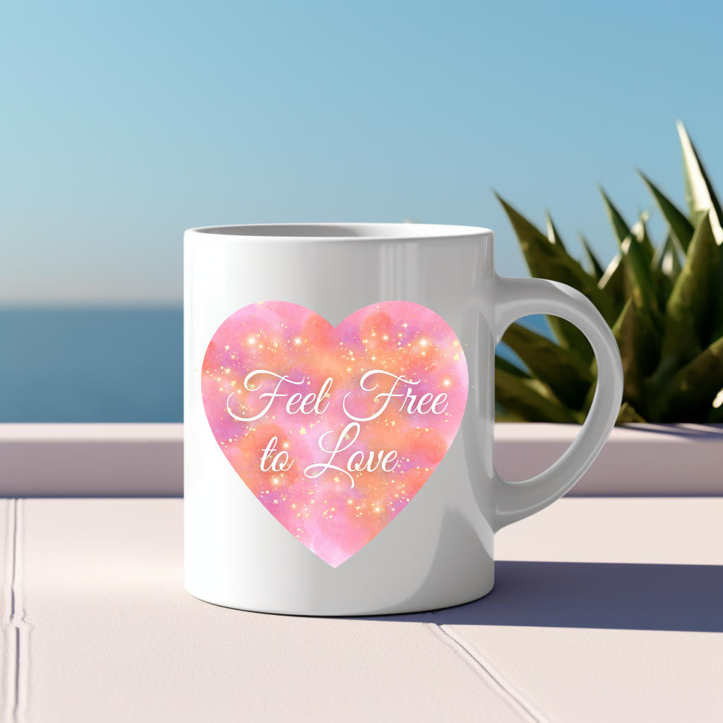 Tasse mit Herz Motiv, Valentinstag Tasse, Liebe, romantische Tasse, Feel free to Love Tasse,