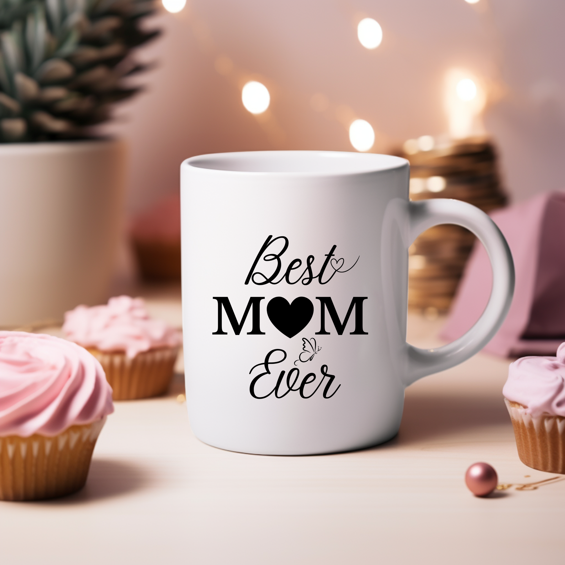 Stilvolle Tasse Best Mom ever, Keramiktasse für Mütter, Mama Tasse im Lineart-Stil, schlichte elegante Gestaltung, Lieblingsstück für Alltag