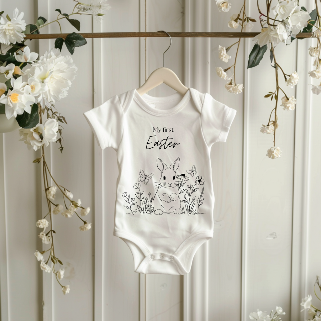 Erstes Ostern Baby Strampler, Baby Strampler mit Lineart-Design, My first Easter Strampler, Strampler mit Hasenmotiv, Baby Body Ostern