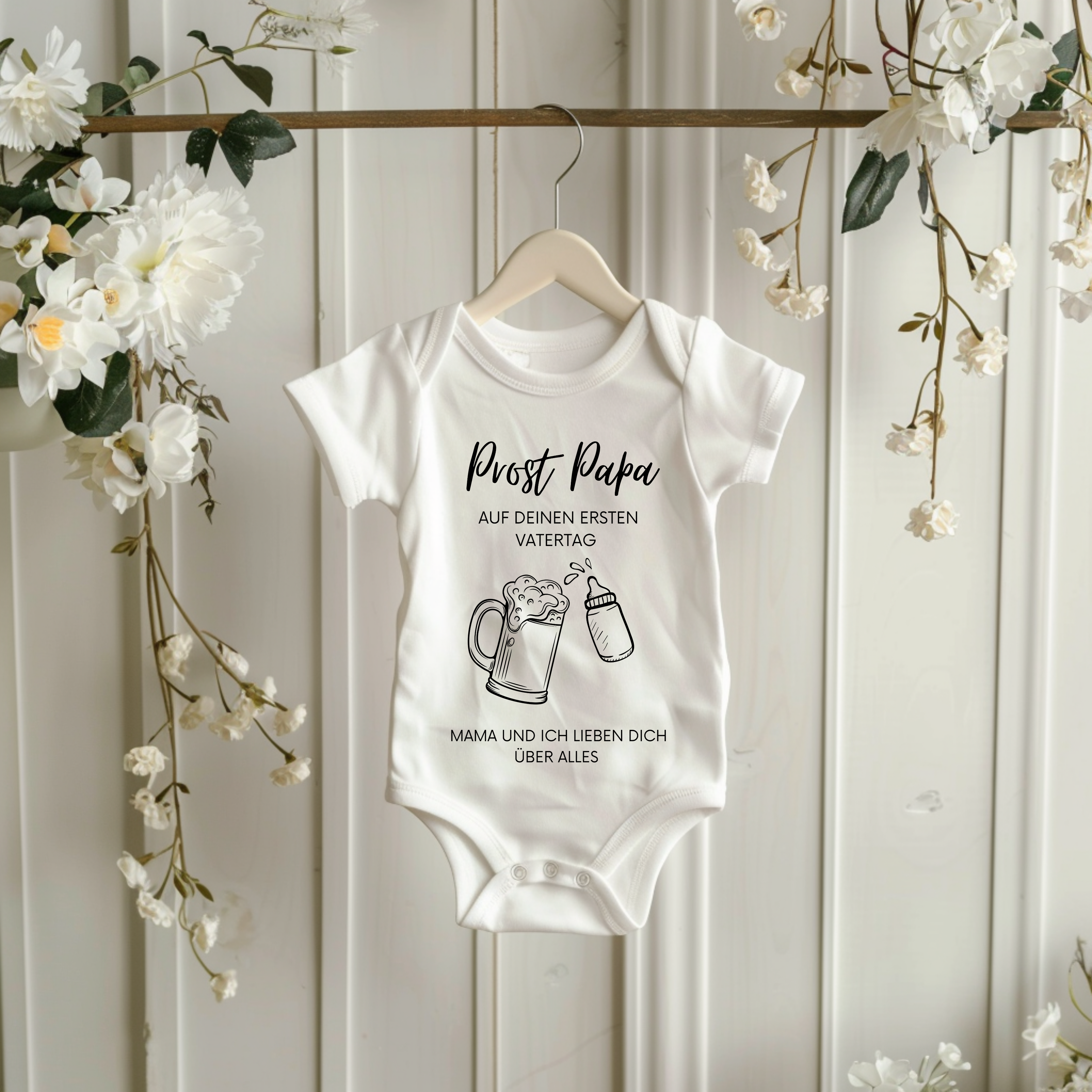 Süßer Baby-Strampler zum ersten Vatertag, Baby-Strampler im Lineart-Stil, Prost Papa Strampler, minimalistisches Lineart-Design Strampler