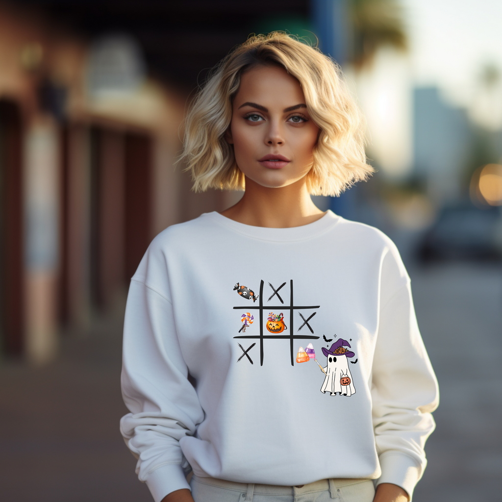 Originelles Halloween Geister Sweatshirt, Geister Sweatshirt, Tic Tac Toe Halloween Ghost Sweatshirt, Must-Have spooky season, Party-Look