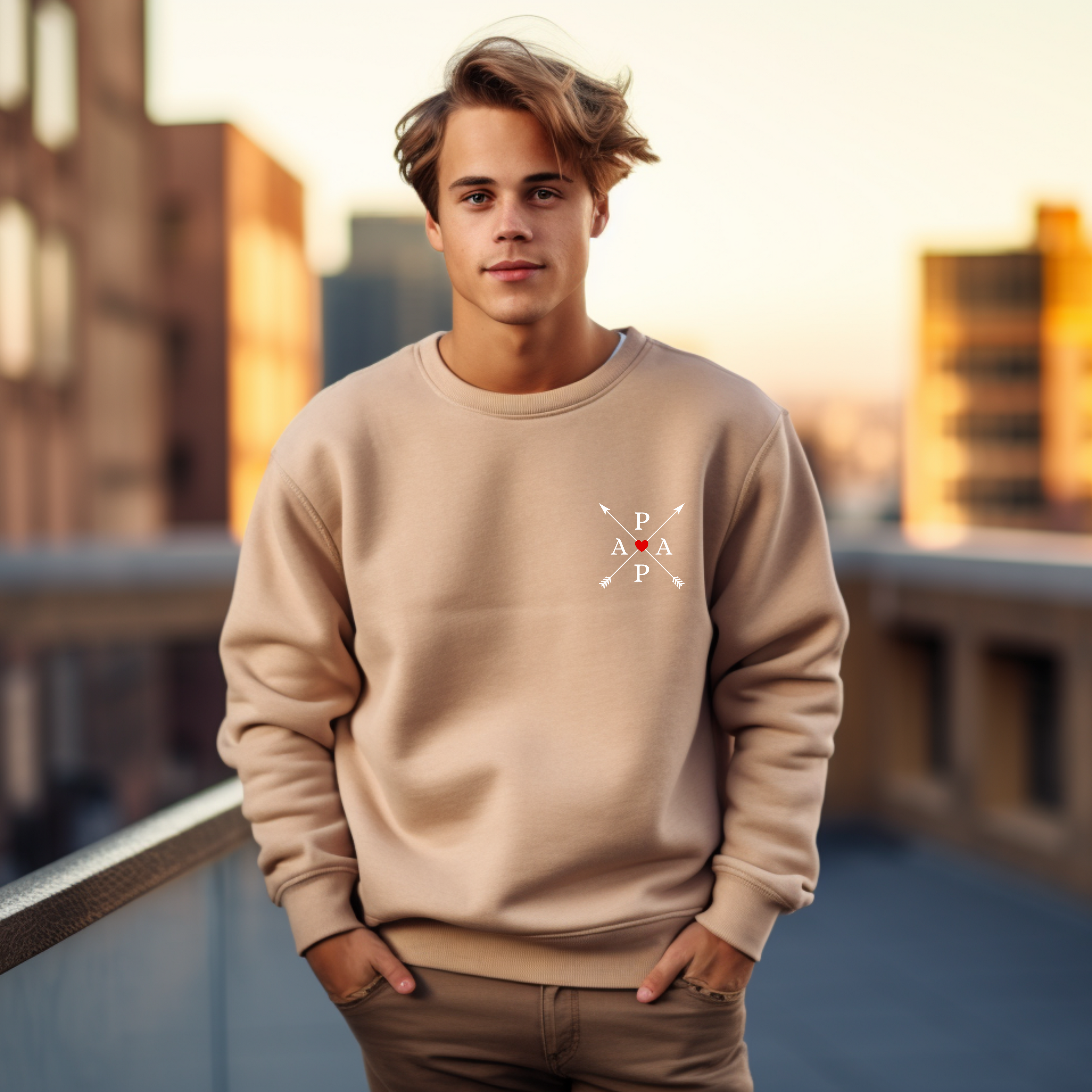 Moderner Papa-Pfeile Pullover, Papa Pullover mit Pfeilen und roten Herz, Geschenk zum Vatertag, minimalistisches Design, Familien Pullover