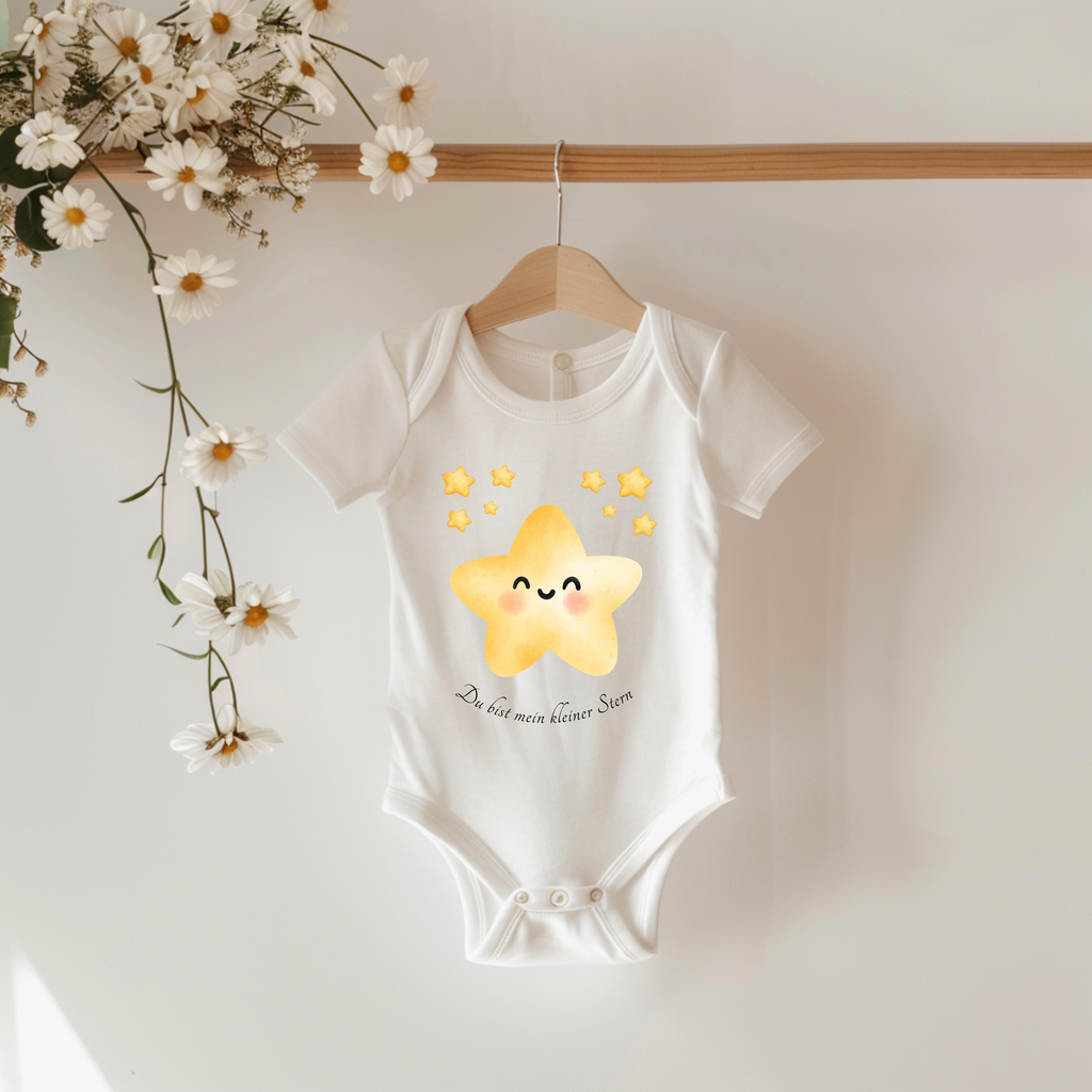 Sternchen Baby Strampler mit kleinen Sternen, Du bist mein kleiner Stern Strampler, Baby Body mit Sternen und liebevoller Aufschrift, liebevoll Babybekleidung