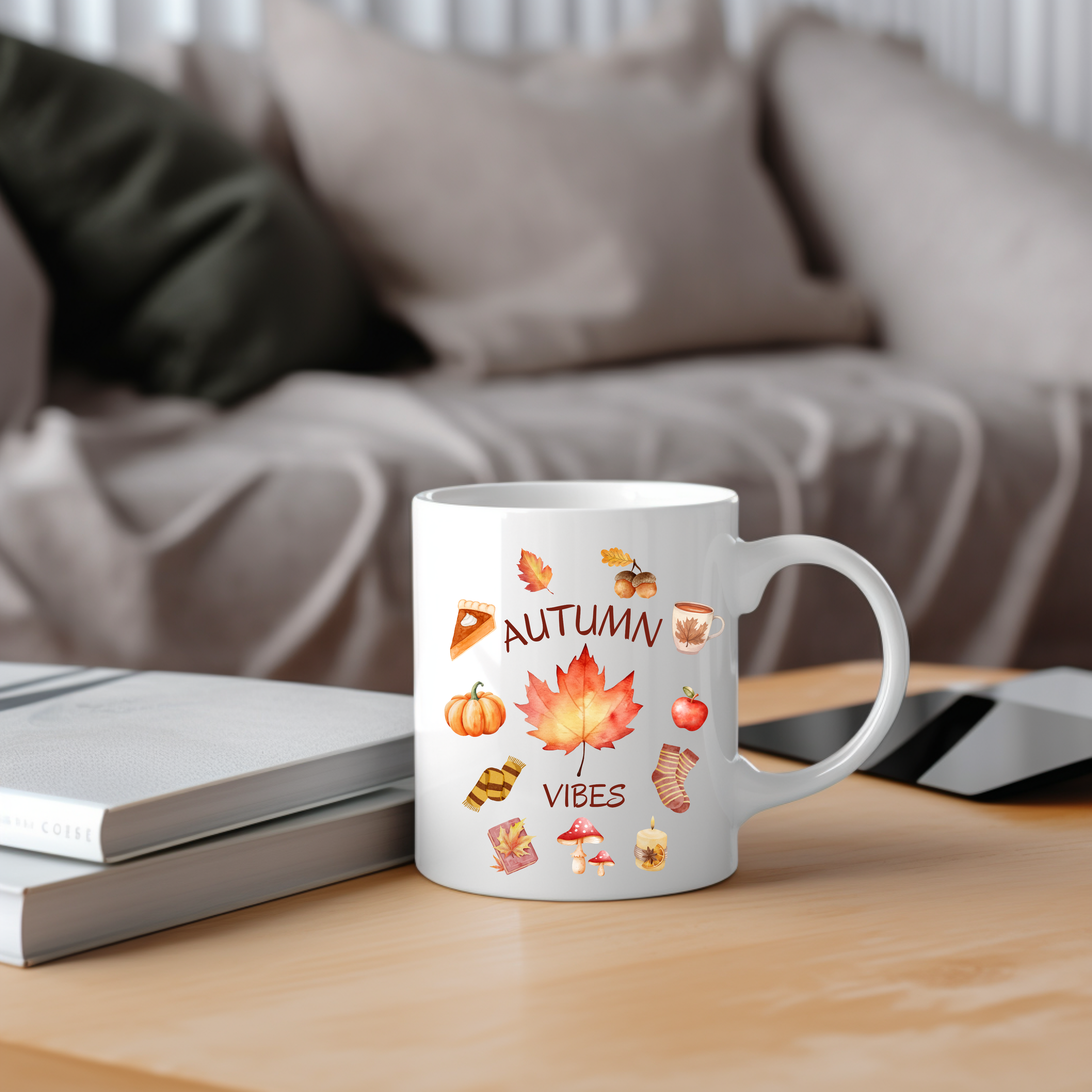 Schöne Autumn Vibes-Keramiktasse, Frühstückstasse, Herbst Tasse, stimmungsvolles Lebensgefühl, herbstliche Szene, liebevolle Illustrationen