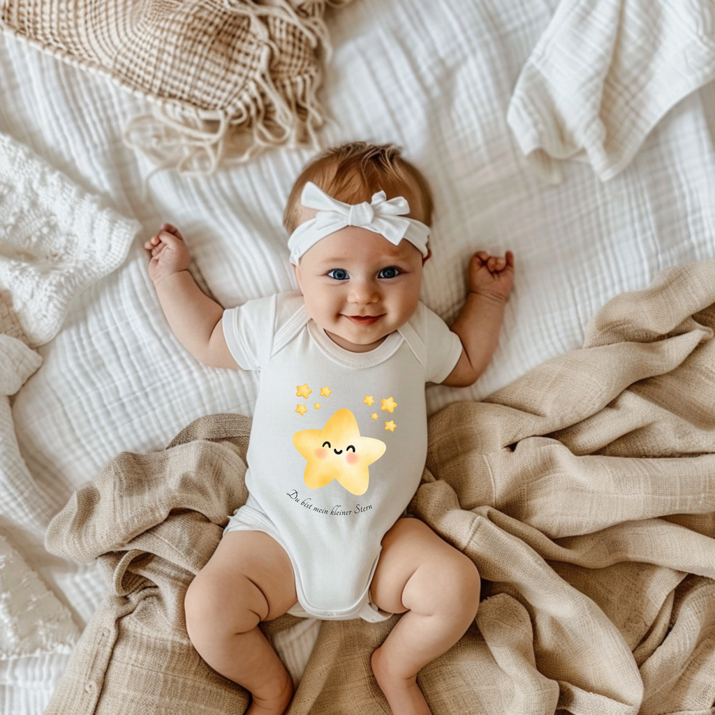 Sternchen Baby Strampler mit kleinen Sternen, Du bist mein kleiner Stern Strampler, Baby Body mit Sternen und liebevoller Aufschrift, liebevoll Babybekleidung