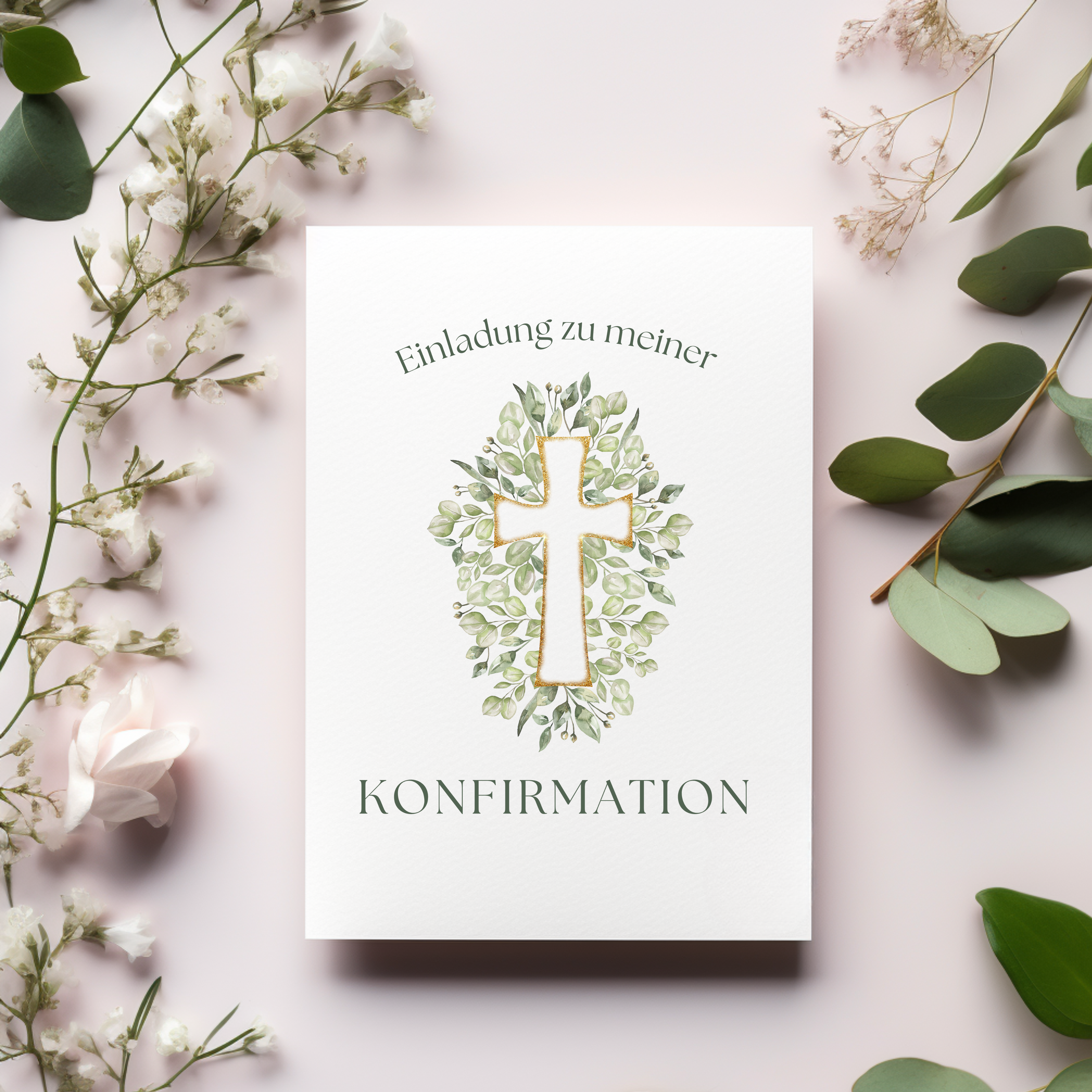 Hochwertiges Einladungskarten-Set zur Konfirmation, schlichte Konfirmationseinladungen, christliche Motiv, Einladungstext auf der Innenseite
