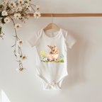 Zauberhafter Baby-Strampler mit niedlichen Hasen, Frühlings-Strampler, erstes Osterfest, originelles Geschenk Baby, Strampler mit Osterhasen