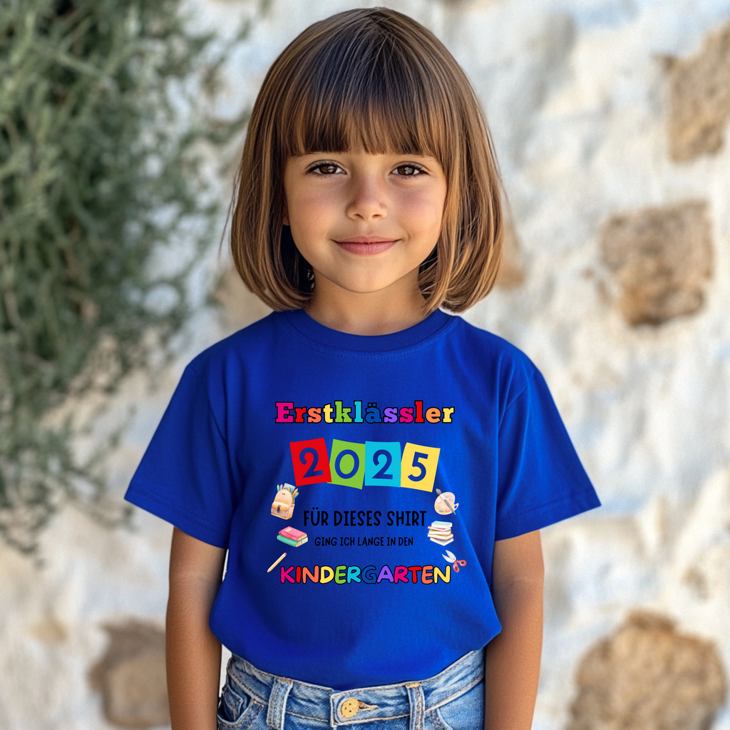 Buntes Kinder-Shirt für ersten Schultag, Erstklässler-Shirt, Shirt für kleine Entdecker, Shirt Erstklässler 2025, Must-have Schulanfänger