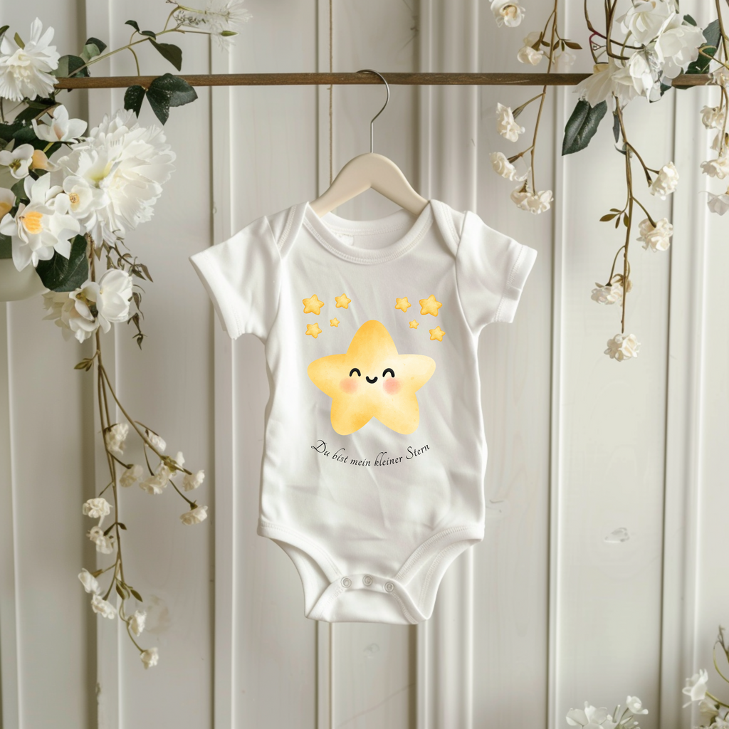 Sternchen Baby Strampler mit kleinen Sternen, Du bist mein kleiner Stern Strampler, Baby Body mit Sternen und liebevoller Aufschrift, liebevoll Babybekleidung