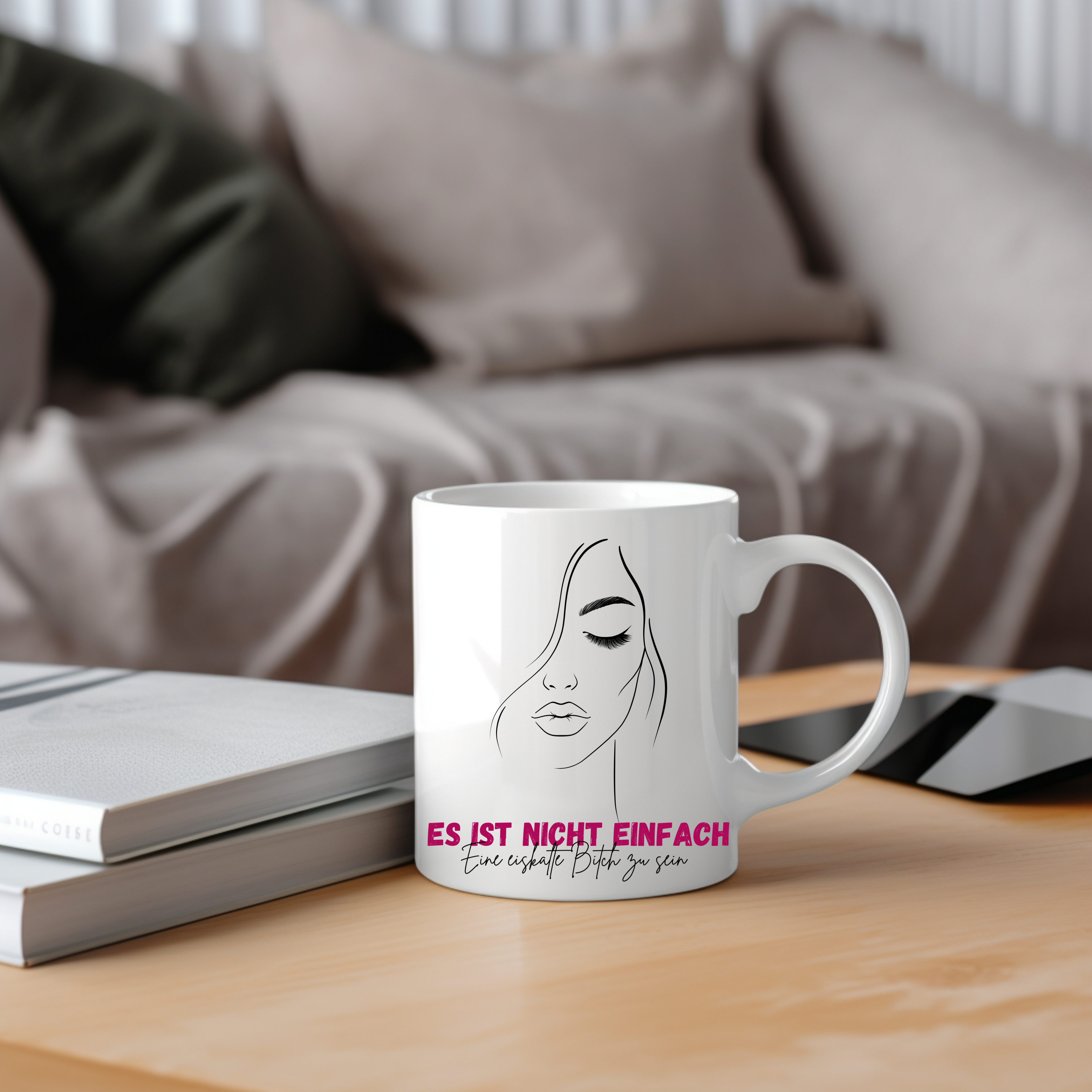 Keramiktasse mit frechen Spruch, Bitch-Tasse, Lineart-Design Tasse, Lineart-Stil, witziges Geschenk, Statement Tasse, humorvolle Tasse