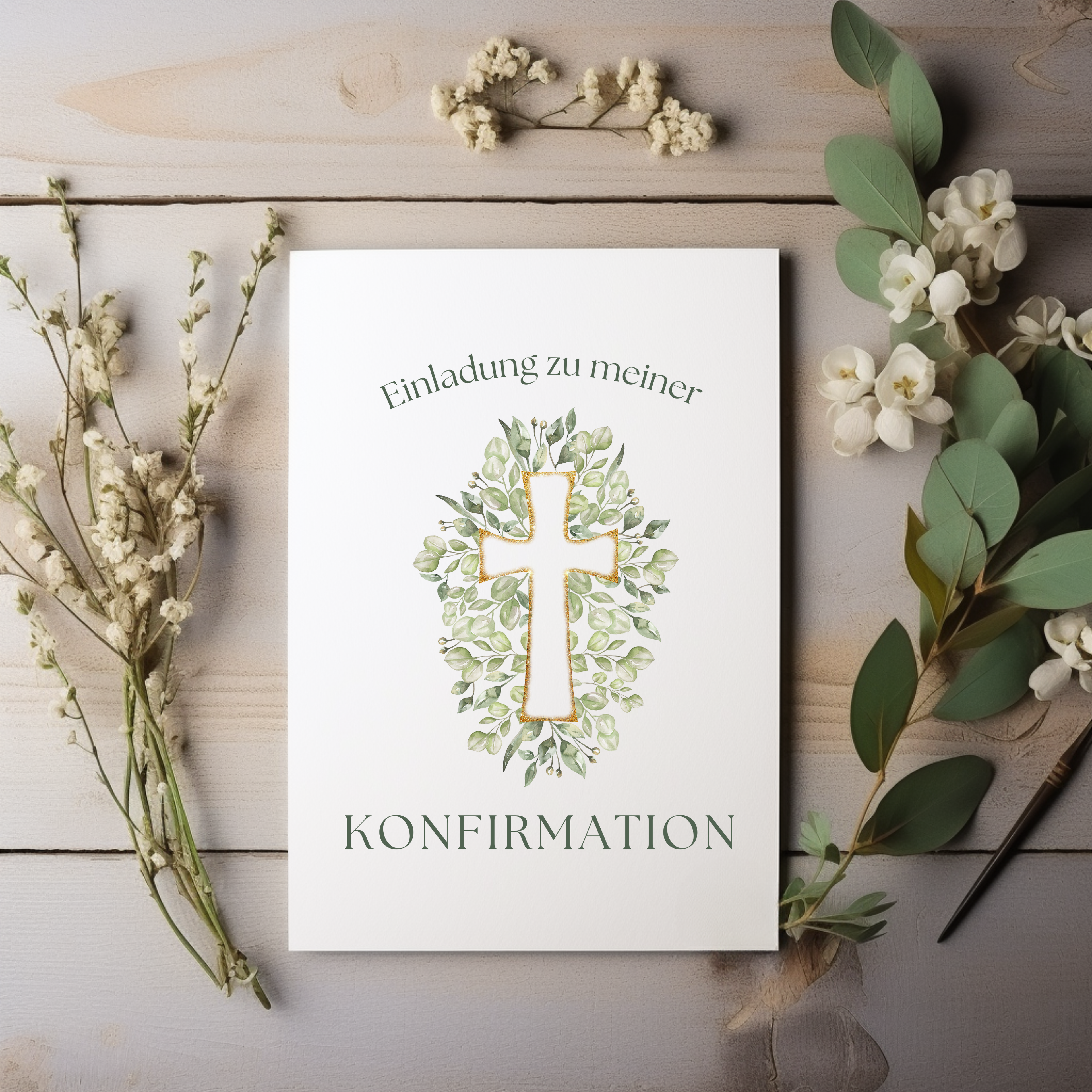 Hochwertiges Einladungskarten-Set zur Konfirmation, schlichte Konfirmationseinladungen, christliche Motiv, Einladungstext auf der Innenseite