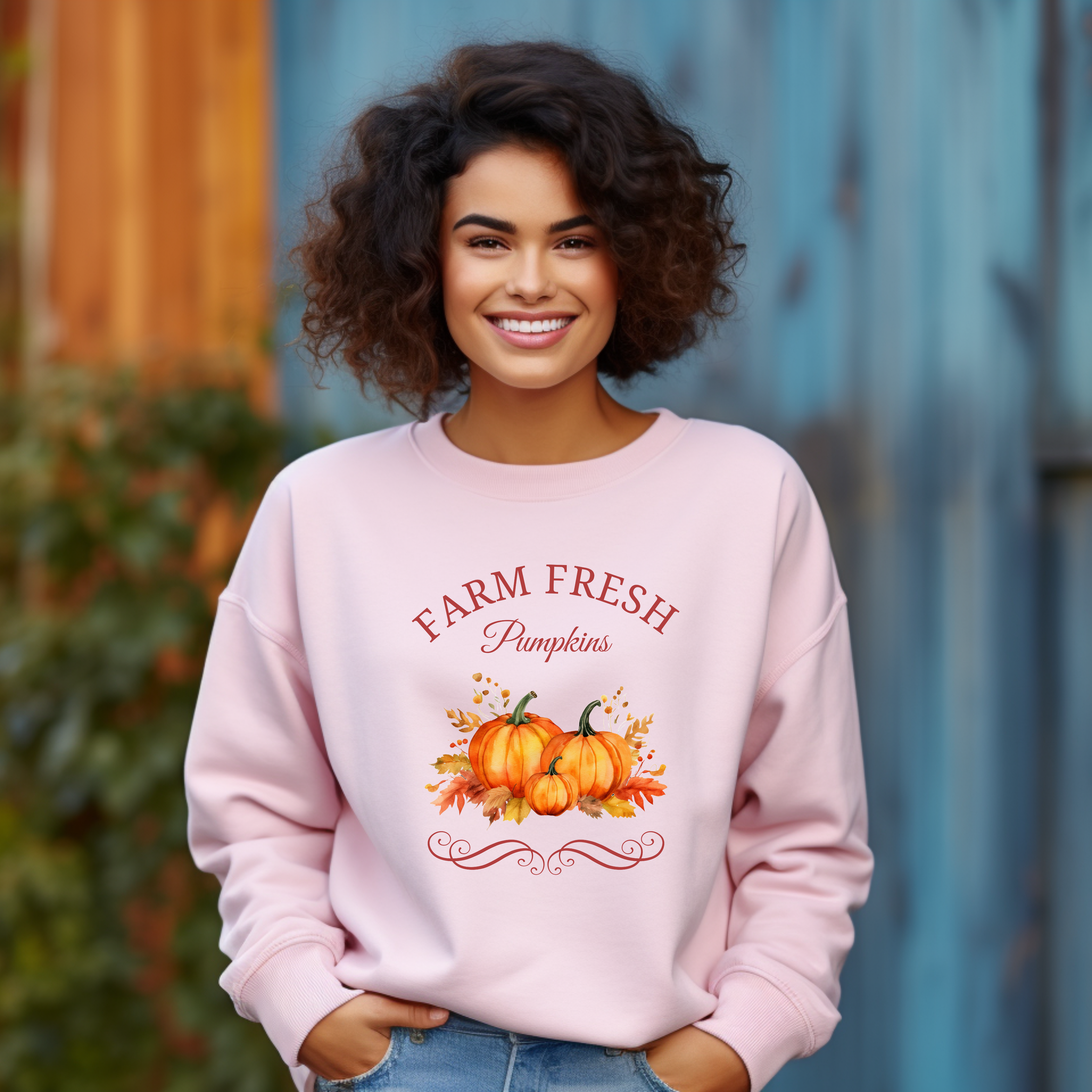Nostalgisches Sweatshirt Farm Fresh Pumpkins, Kürbis Sweatshirt, Sweatshirt goldener Oktober, rustikaler Charme, Outfits fürs Herbstfest