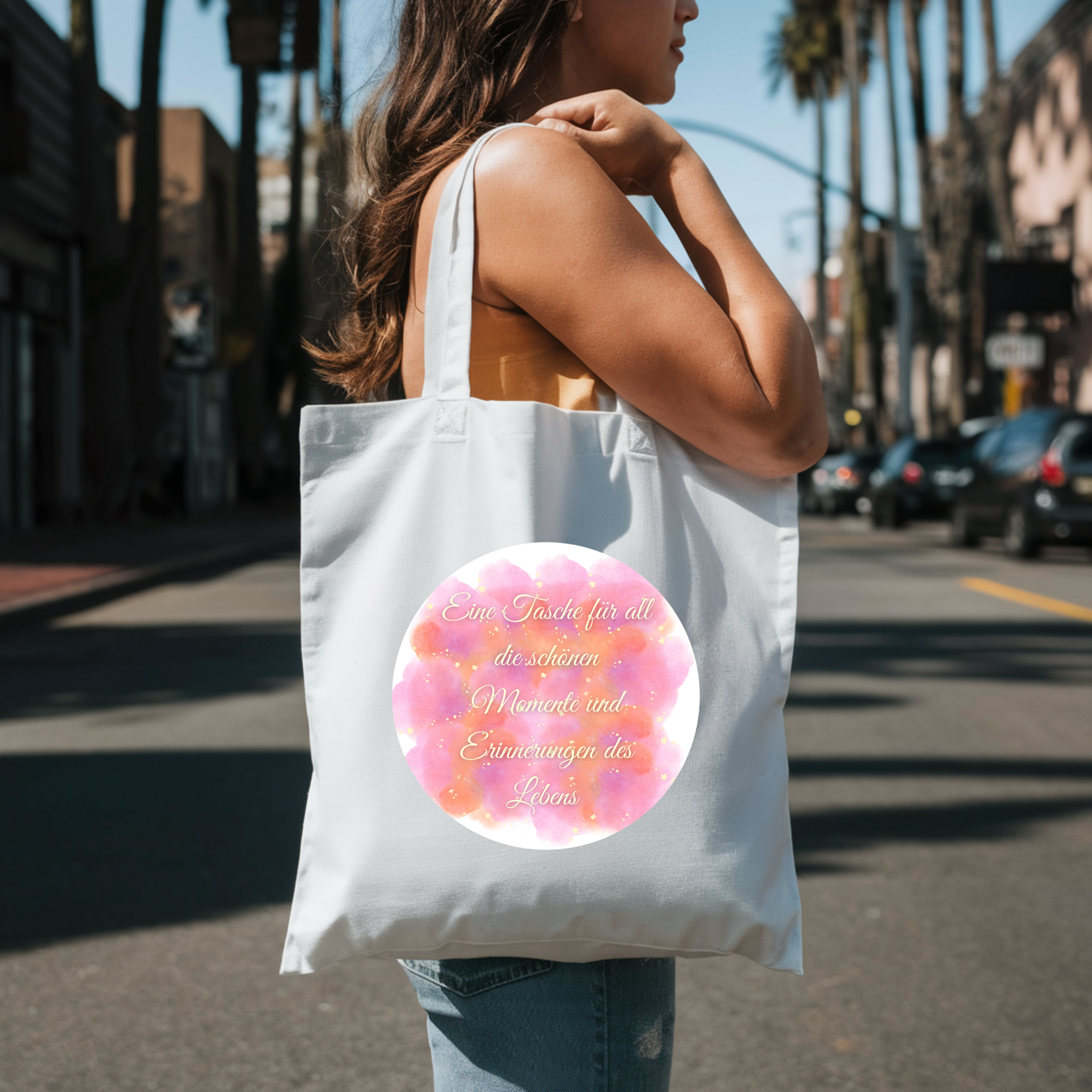 Schöne Tragetasche mit inspirierender Botschaft, Tragetasche mit Aquarell-Design, Botschaft mit Lebensfreude Tasche