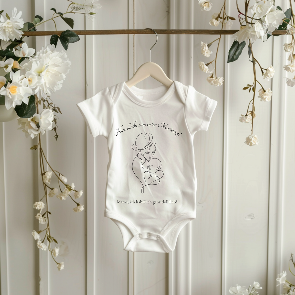 Liebevoller Baby-Strampler zum ersten Muttertag, Baby-Strampler mit Lineart-Design, wunderschönes Lineart-Motiv Strampler, Erinnerungsstück
