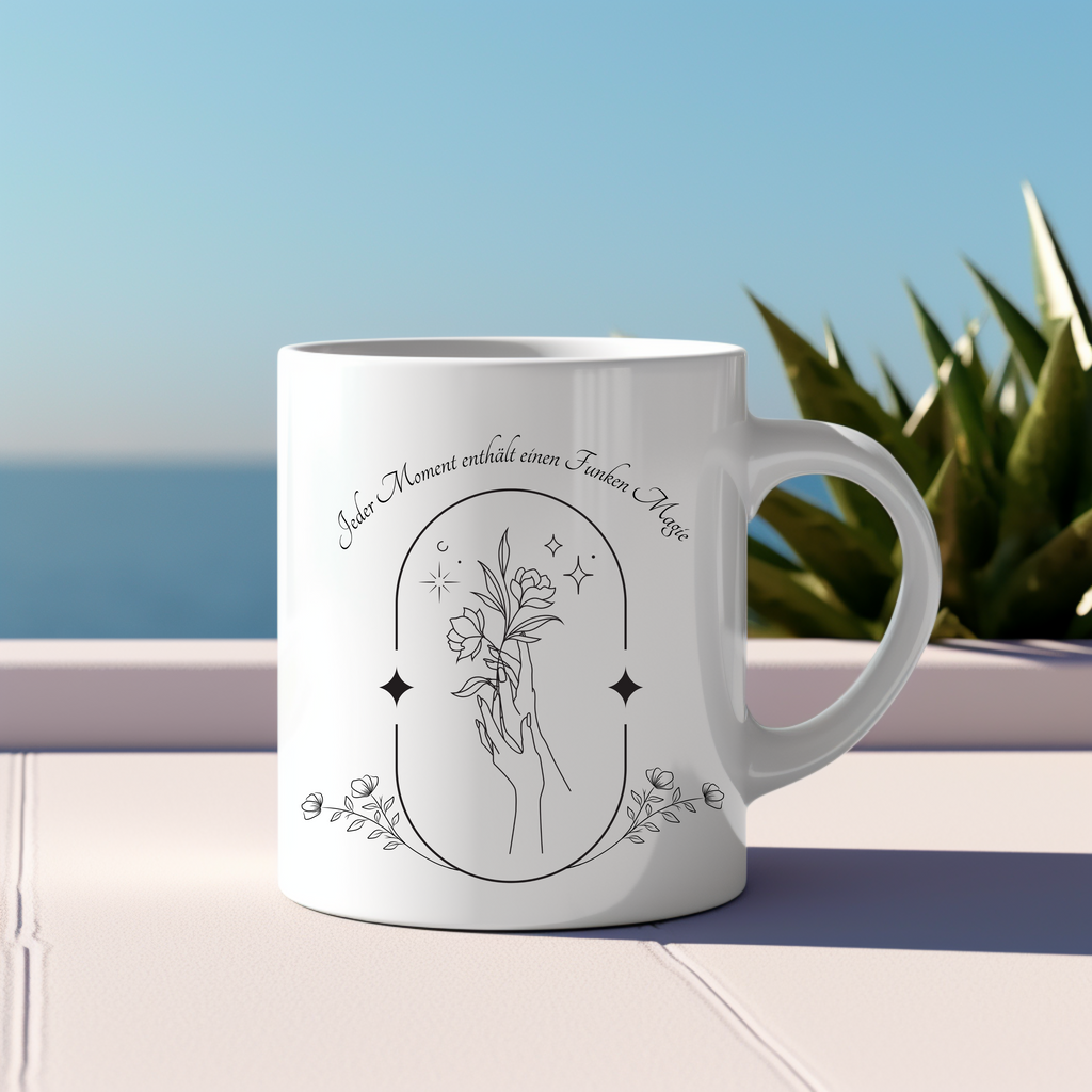 Unique ceramic mug with lineart design, mug in lineart style, simple mug with saying