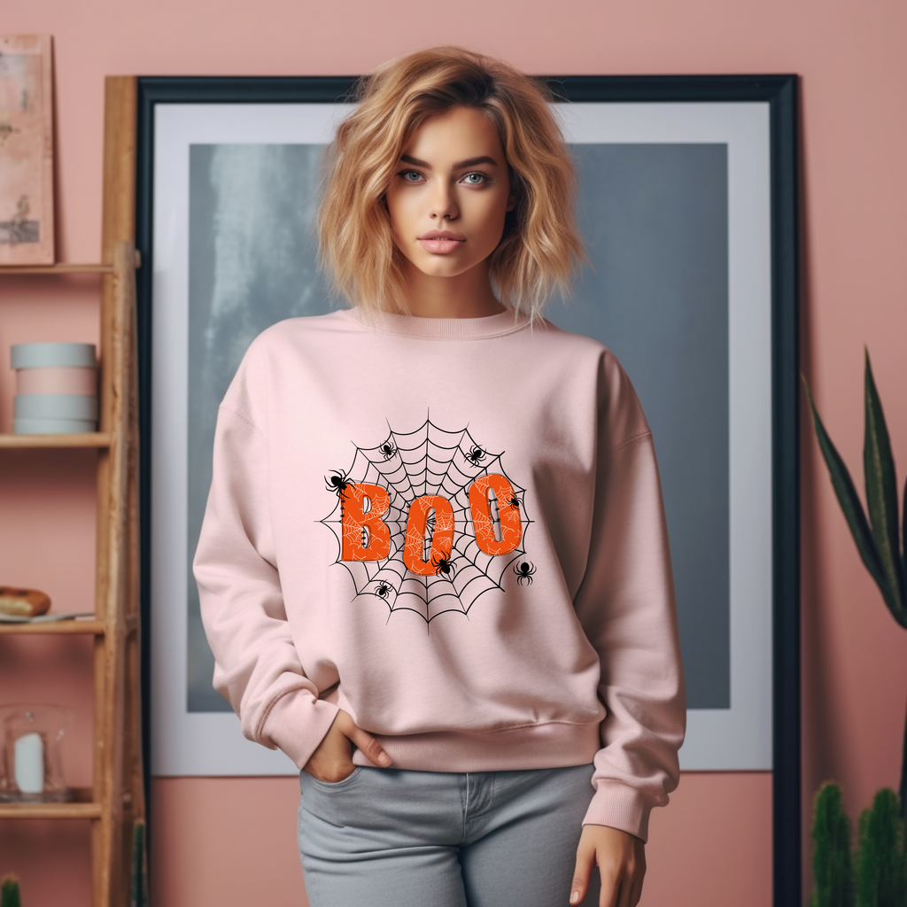 Cooles Halloween Sweatshirt mit Spinnennetz, Boo Sweatshirt mit Spinnennetz, Spinnennetz Sweatshirt, Halloween Boo Sweatshirt, spooky style
