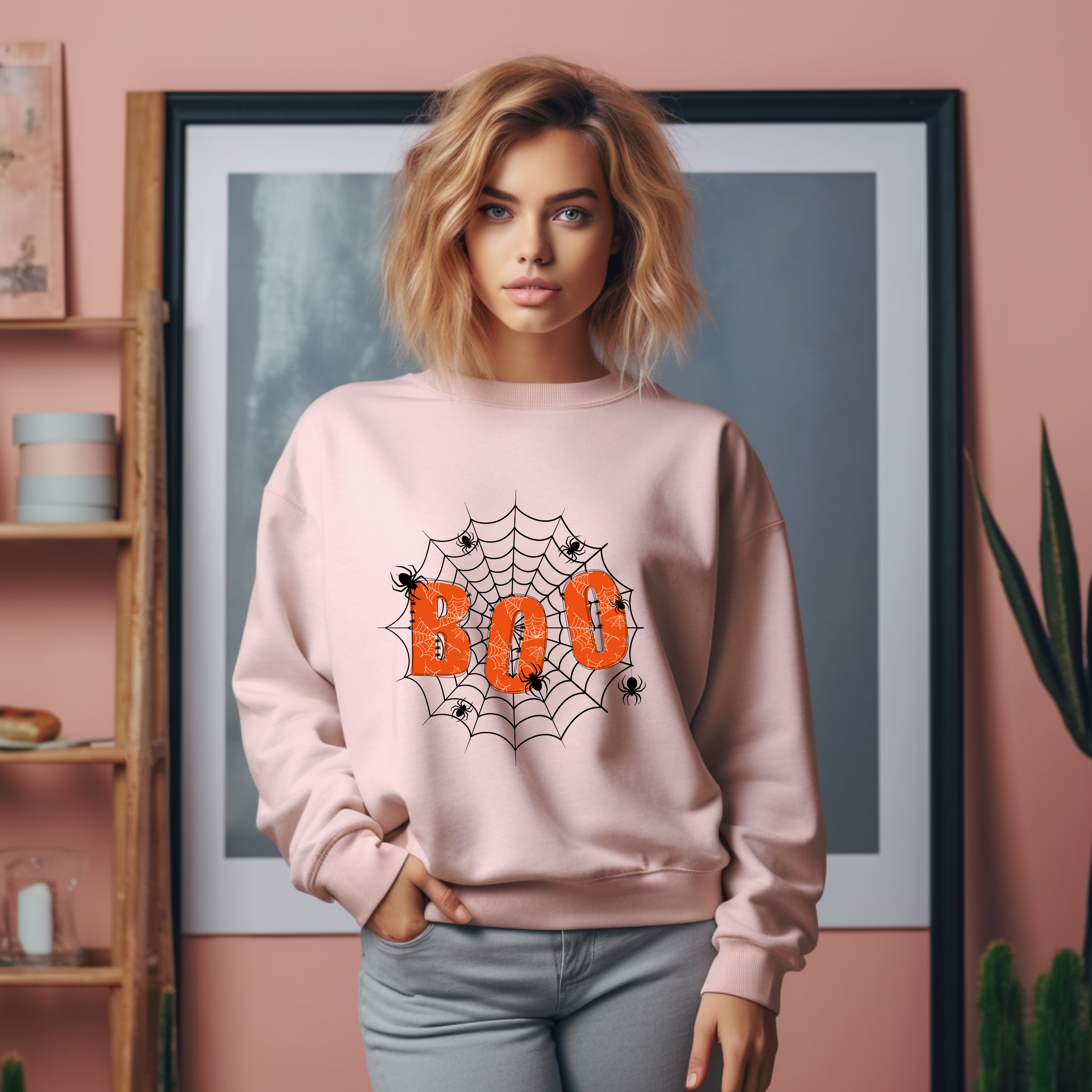 Cooles Halloween Sweatshirt mit Spinnennetz, Boo Sweatshirt mit Spinnennetz, Spinnennetz Sweatshirt, Halloween Boo Sweatshirt, spooky style