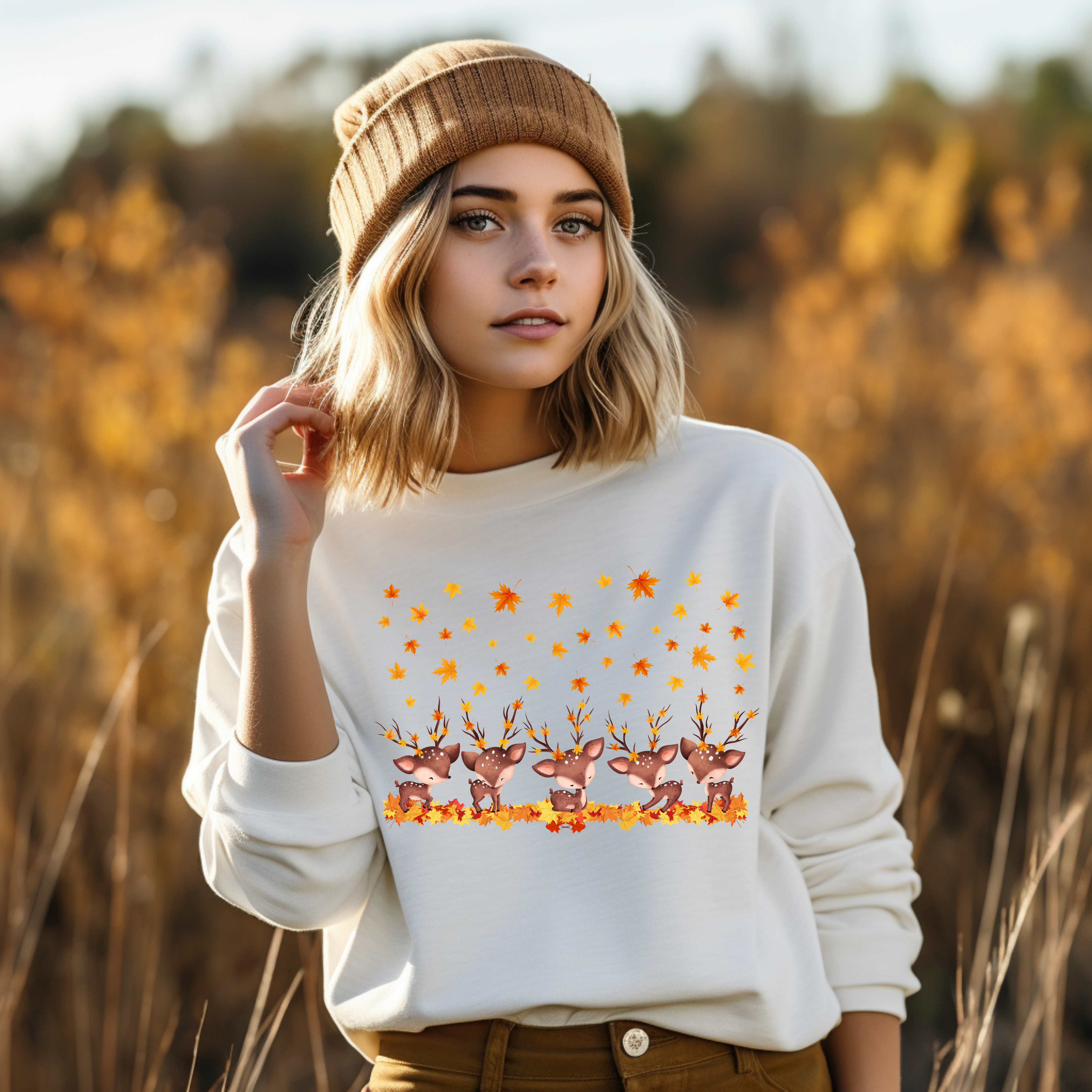 Bezauberndes Herbst Sweatshirt mit Rehen, herbstliche Rehe-Sweatshirt, Autumn Deer-Sweatshirt, herbstlicher Traum, stilvolles Herbstoutfit