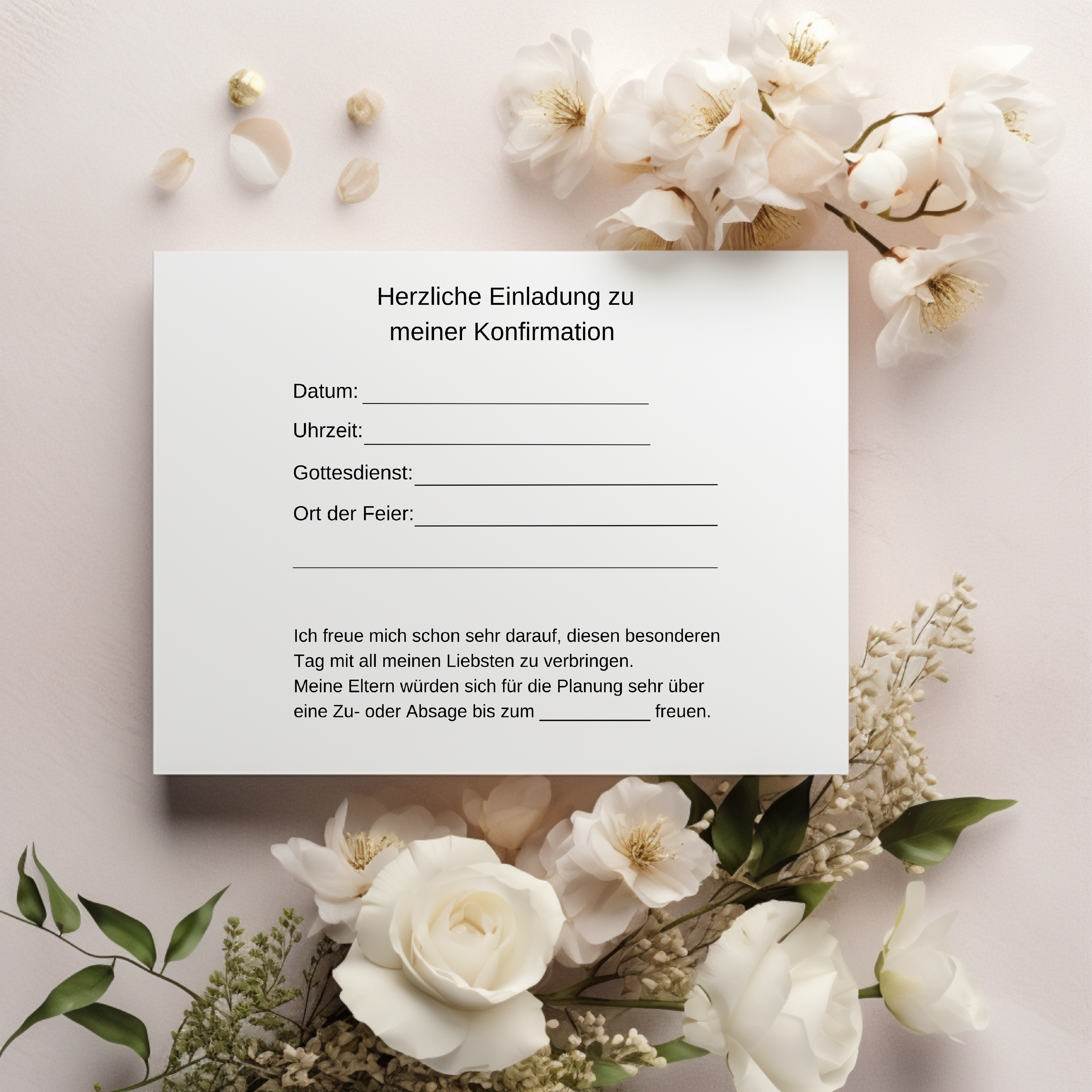Moderne Konfirmationseinladungen, hochwertiges Einladungskarten-Set Konfirmation, christliche Symbolik, Einladungstext auf der Innenseite