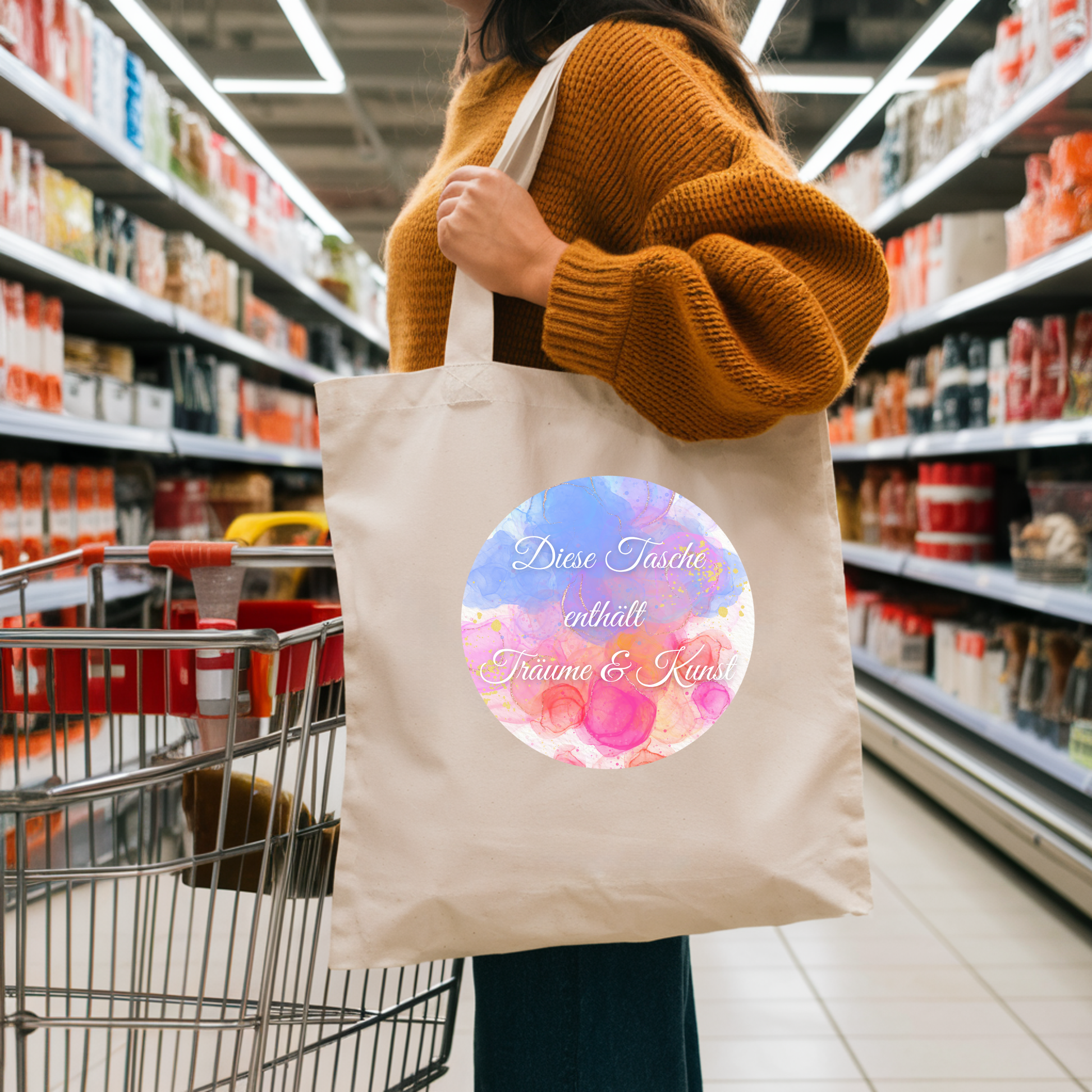 Stilvolle Tragetasche in Aquarelloptik mit inspirierender Botschaft, einzigartiges Design Tasche, Tragetasche für kreative Menschen