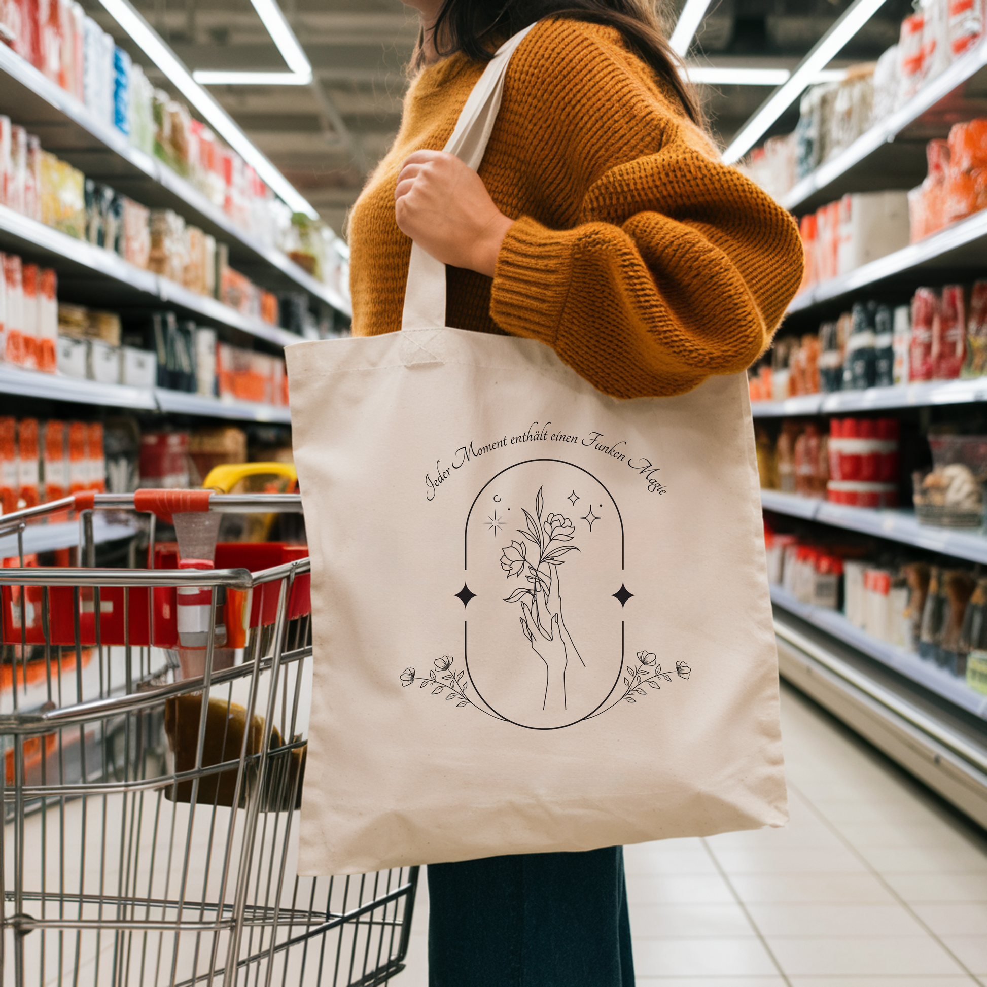 Stilvolle Tragetasche mit zartem Lineart-Design und bezaubernder Botschaft, Tragetasche mit eleganten Design im Lineart-Stil, nachhaltige Alternative Tasche