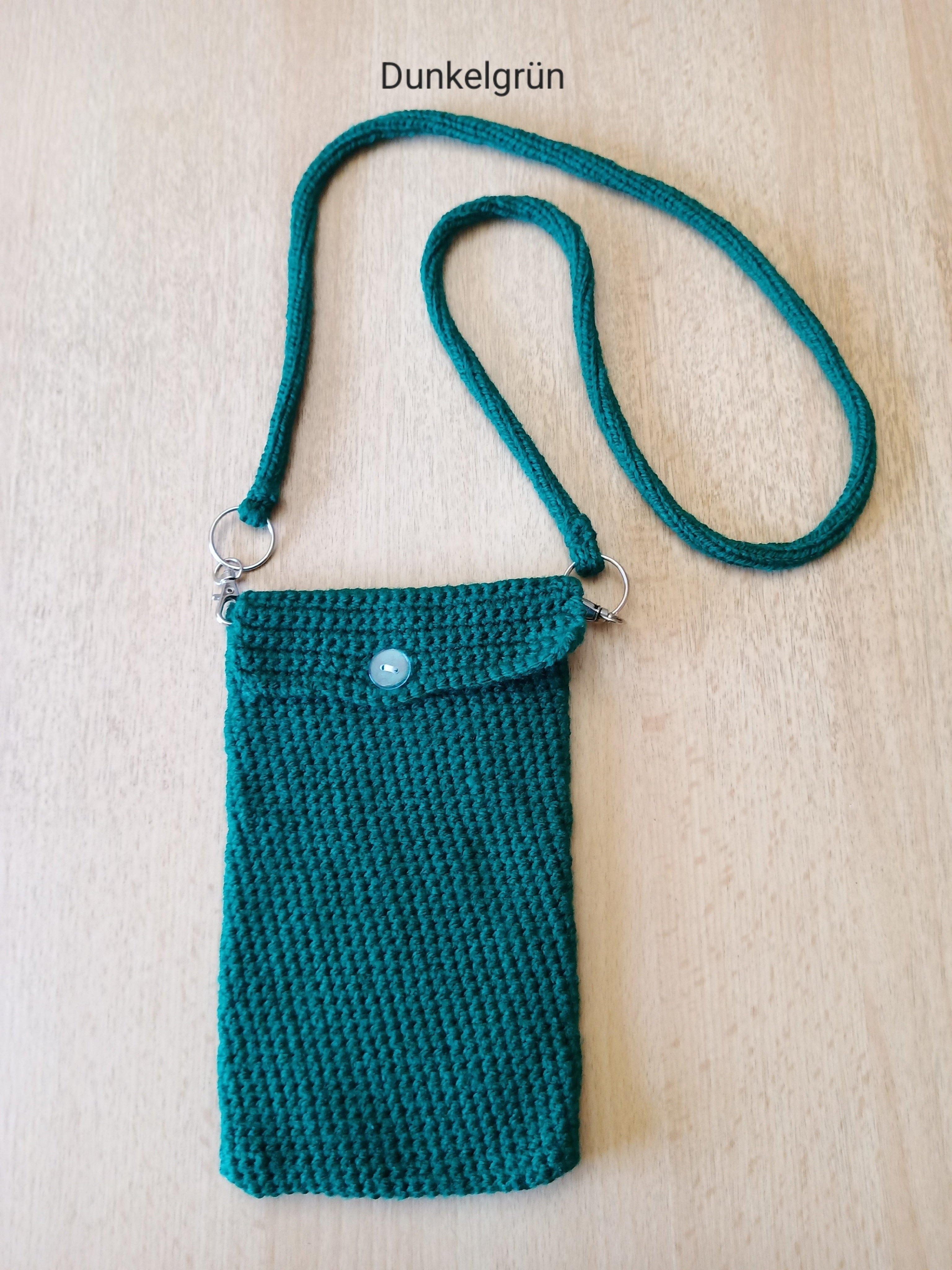 Handgehäkelte Handytasche mit abnehmbarem Gurt – 12 x 20 cm – Gurtlänge ca. 90 cm – in verschiedenen Farben