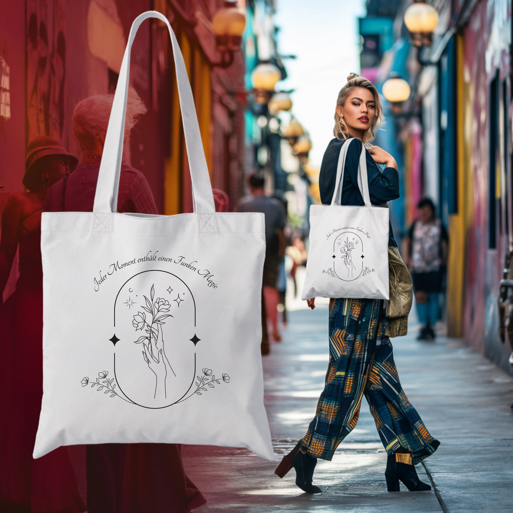 Stilvolle Tragetasche mit zartem Lineart-Design und bezaubernder Botschaft, Tragetasche mit eleganten Design im Lineart-Stil, nachhaltige Alternative Tasche