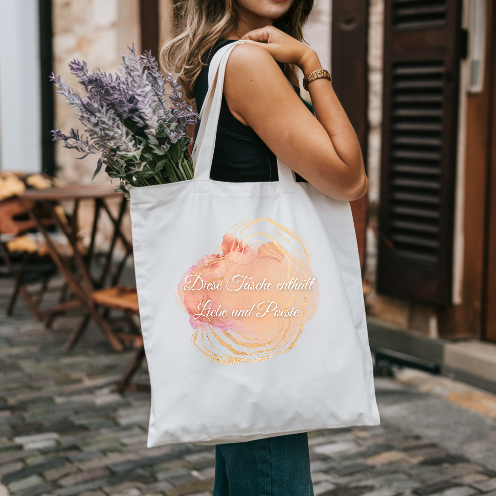 Romantische Tragetasche mit Botschaft, Tasche mit romantischen Design, elegante Tragetasche, Tasche für Poesie-Liebhaber