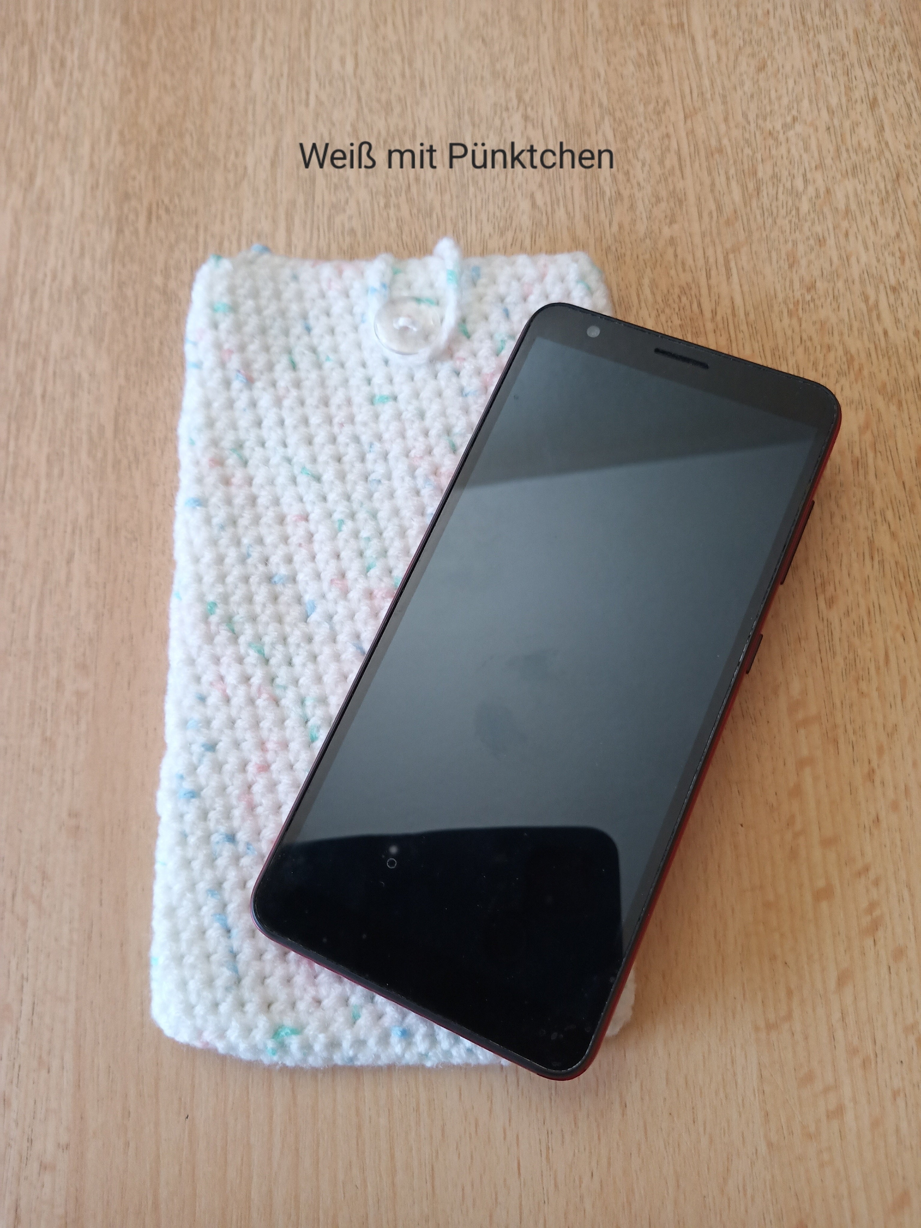 Handgehäkelte Handyhülle mit praktischem Knopfverschluss – 10 x 18 cm – in verschiedenen Farben