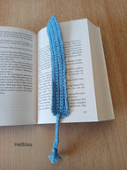 Hand-crocheted bookmark with braided ribbon – 2 x 25 cm – in various colors