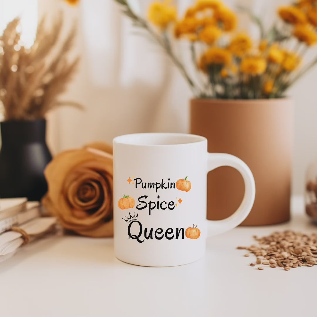 Moderne Pumpkin Spice Queen-Tasse, Pumpkin Spice Tasse, Kürbis Tasse, Lieblingstasse für Kuschelsaison, goldene Jahreszeit Tasse Herbst