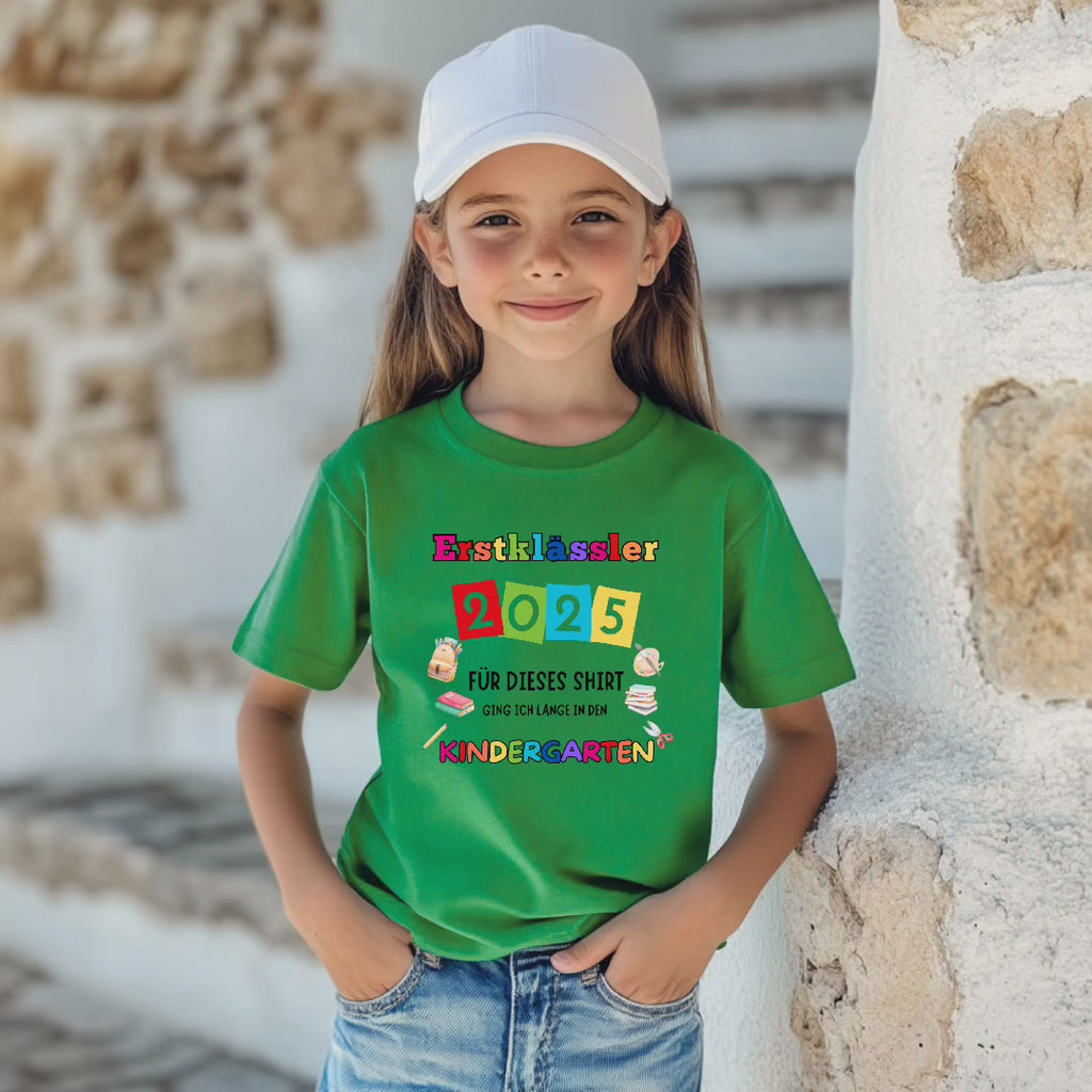 Buntes Kinder-Shirt für ersten Schultag, Erstklässler-Shirt, Shirt für kleine Entdecker, Shirt Erstklässler 2025, Must-have Schulanfänger