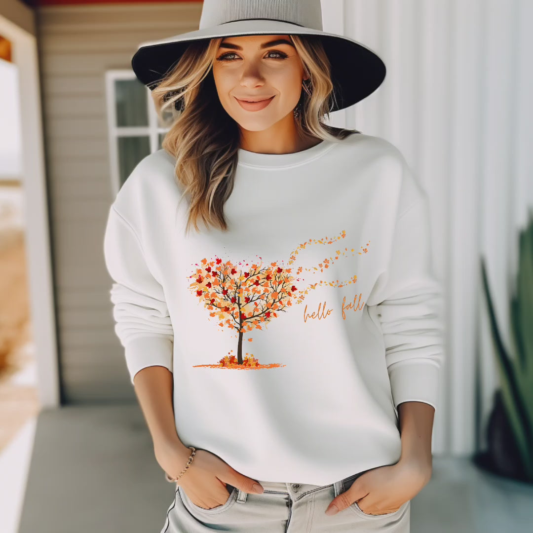 Zeitloses hello fall-Sweatshirt, Sweatshirt mit Herbstbaum, Geschenk für Herbst-Fans, Herbst Garderobe Sweatshirt, Must-Have für den Herbst