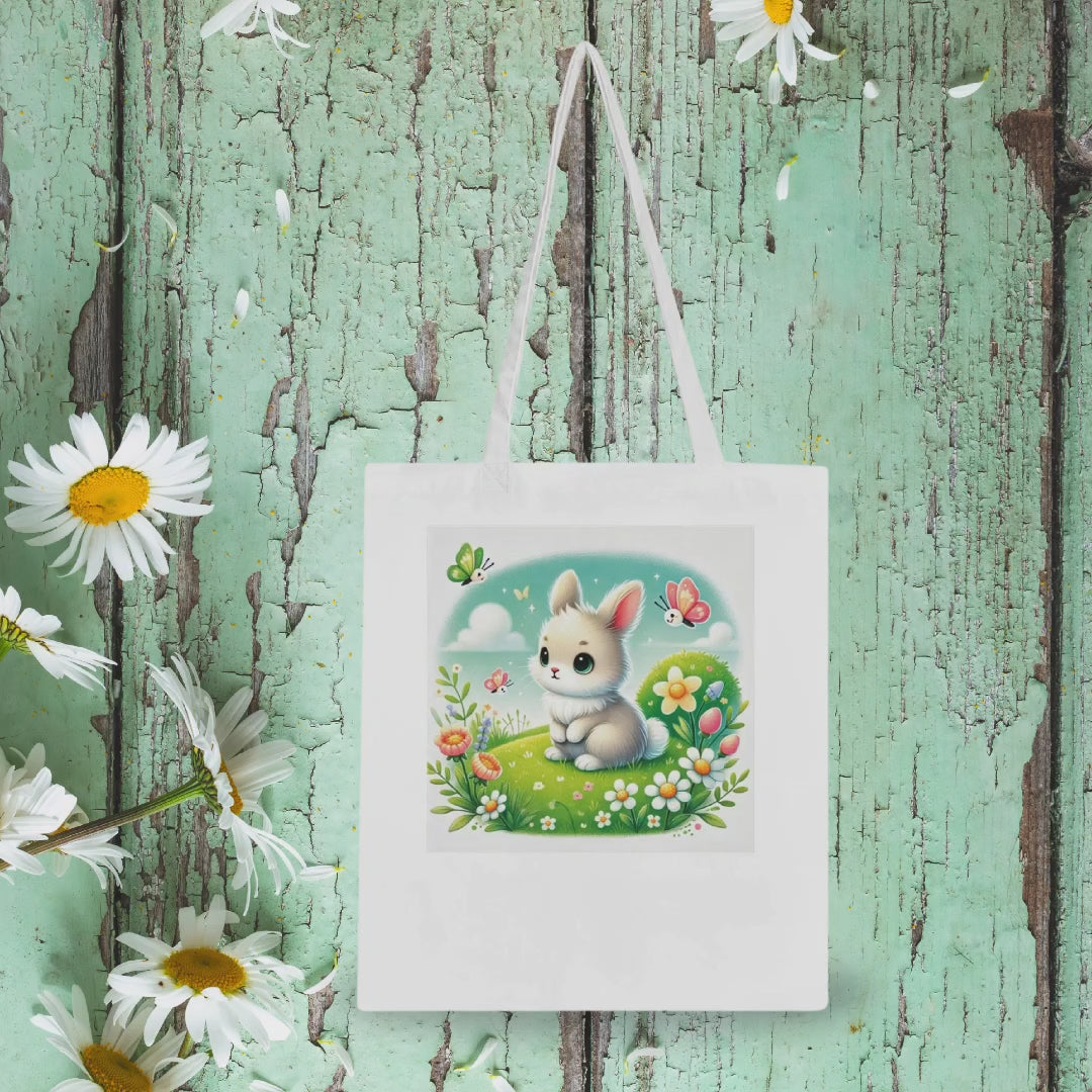 Süße Tragetasche mit weißem Frühlingshäschen, süße Häschen-Tragetasche, Tasche mit süßem Tiermotiv, praktischer Begleiter Tasche