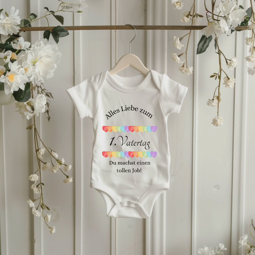 Niedlicher Baby-Strampler mit bunten Regenbogen-Herzen, erster Vatertag-Strampler, Regenbogen-Herzen Strampler, Geschenk zum Vatertag