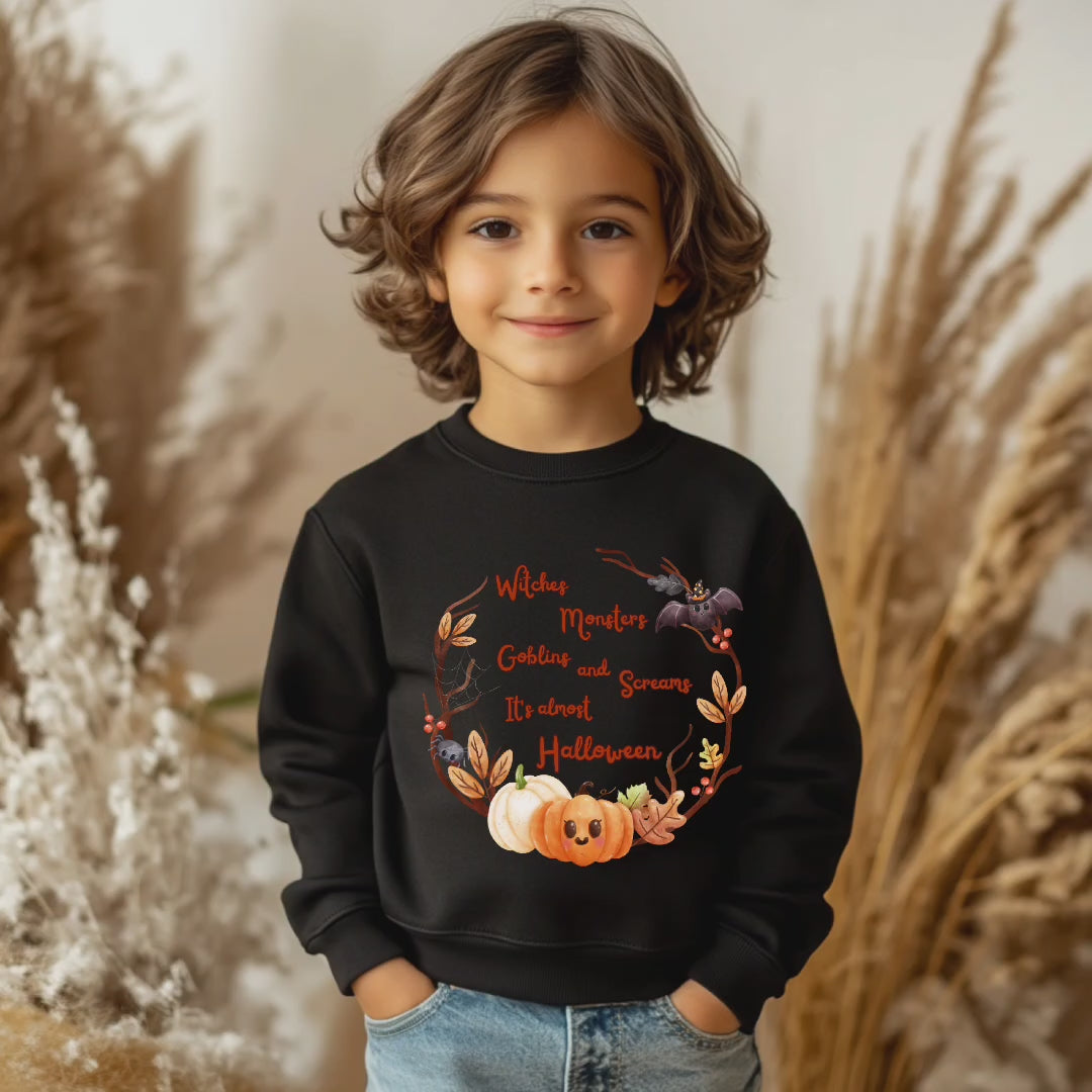 Klassisches Halloween Kinder Sweatshirt, Witches Monsters Goblins and Screams-Sweatshirt, süßes Halloween Sweatshirt, Halloween-Party Sweatshirt