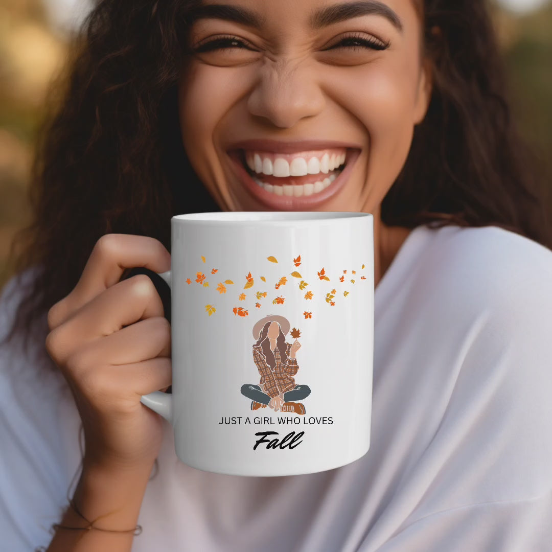 Herbstliche Frühstückstasse, Just a girl who loves fall-Tasse, Herbst Tasse, gemütliche Herbststimmung, Kaffeepause, Herbstmoment Tasse Tee