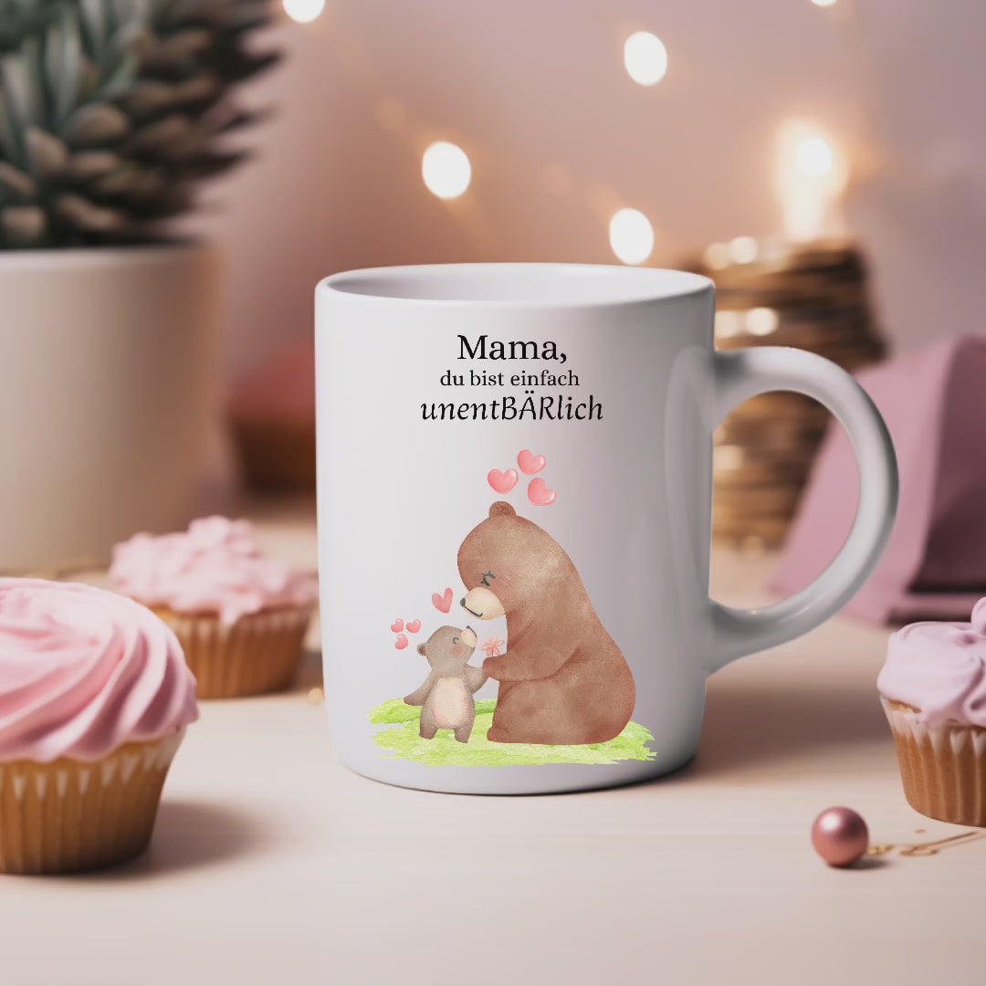 Süße UnentBÄRlich Tasse Mama, Keramiktasse für Mütter, Geschenk für Mama, Geschenk zum Muttertag Geburtstag Tasse, Bindung Mutter Kind