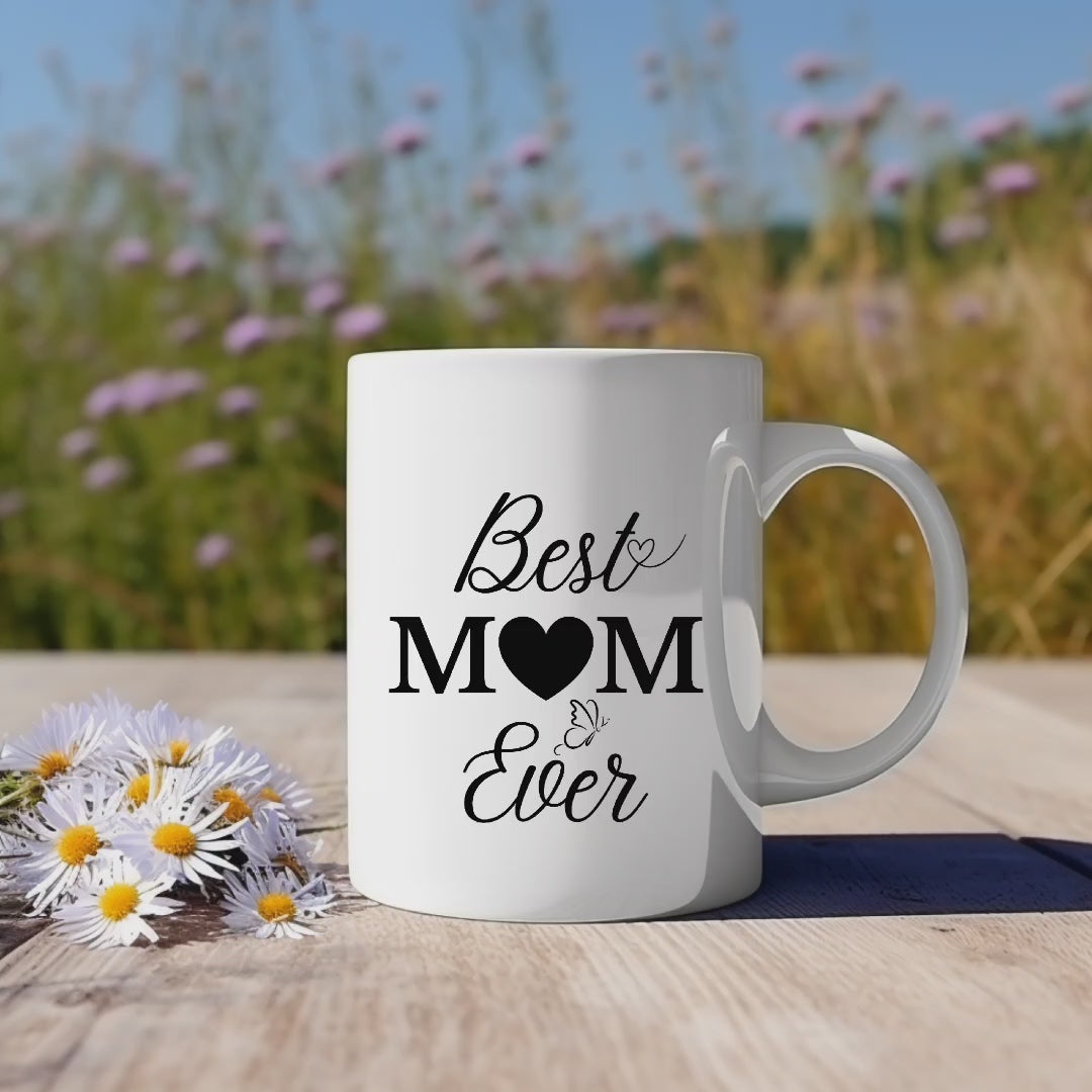 Stilvolle Tasse Best Mom ever, Keramiktasse für Mütter, Mama Tasse im Lineart-Stil, schlichte elegante Gestaltung, Lieblingsstück für Alltag