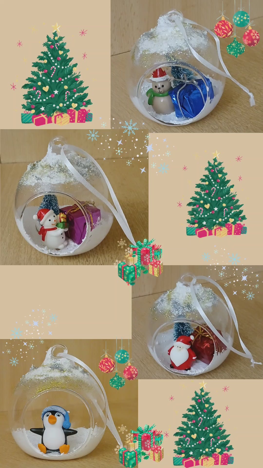 Befüllte Weihnachtskugeln mit niedlichen Weihnachtsfiguren zum Aufhängen – Einzigartige Christbaumkugeln für den Weihnachtsbaum